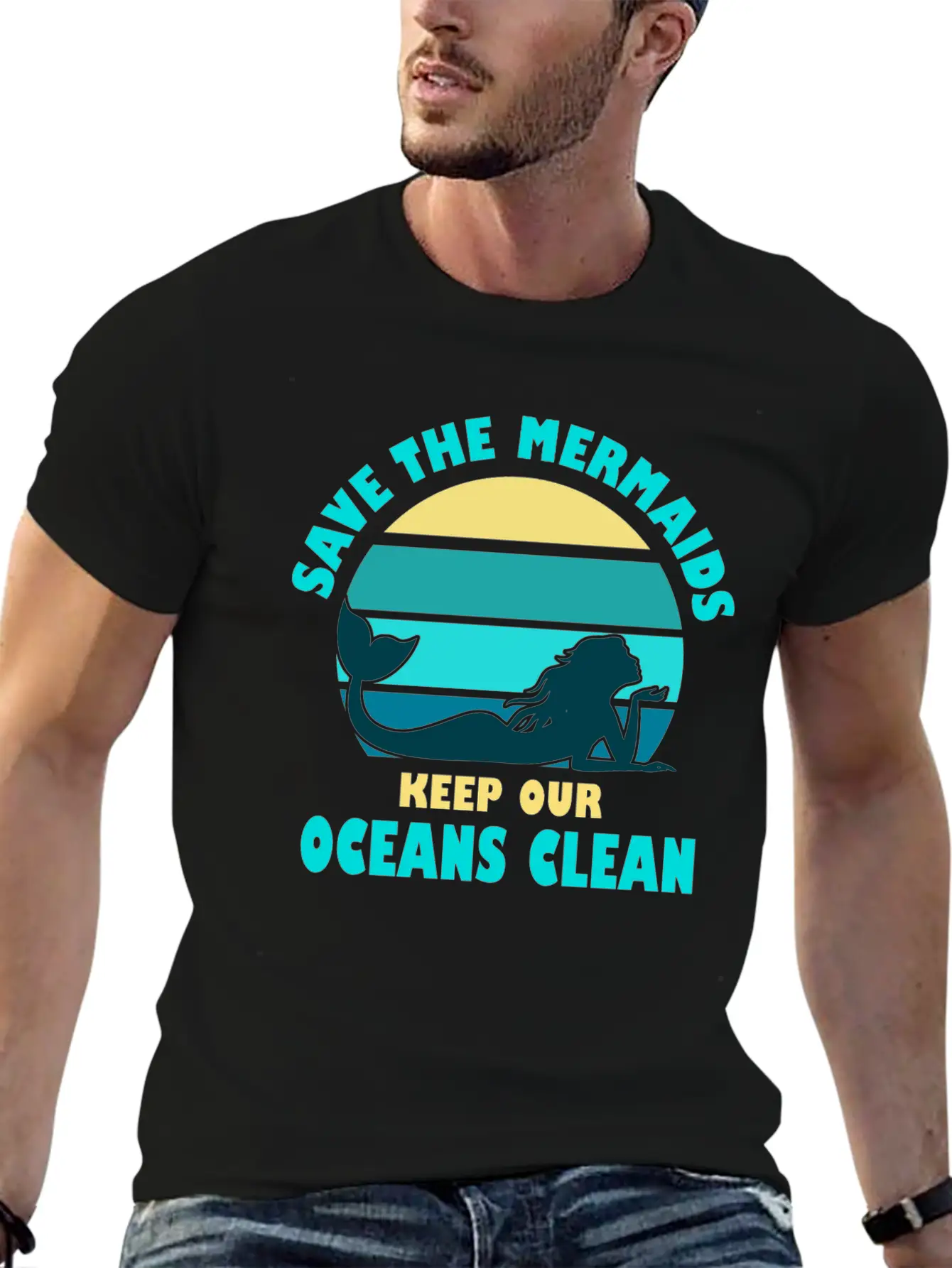 Save The Mermaids Keep Our Oceans Clean Modern Fit Casual T-Shirt – Clean And Versatile Design