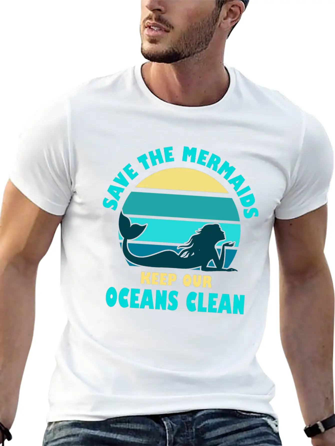 Save The Mermaids Keep Our Oceans Clean Modern Fit Casual T-Shirt – Clean And Versatile Design