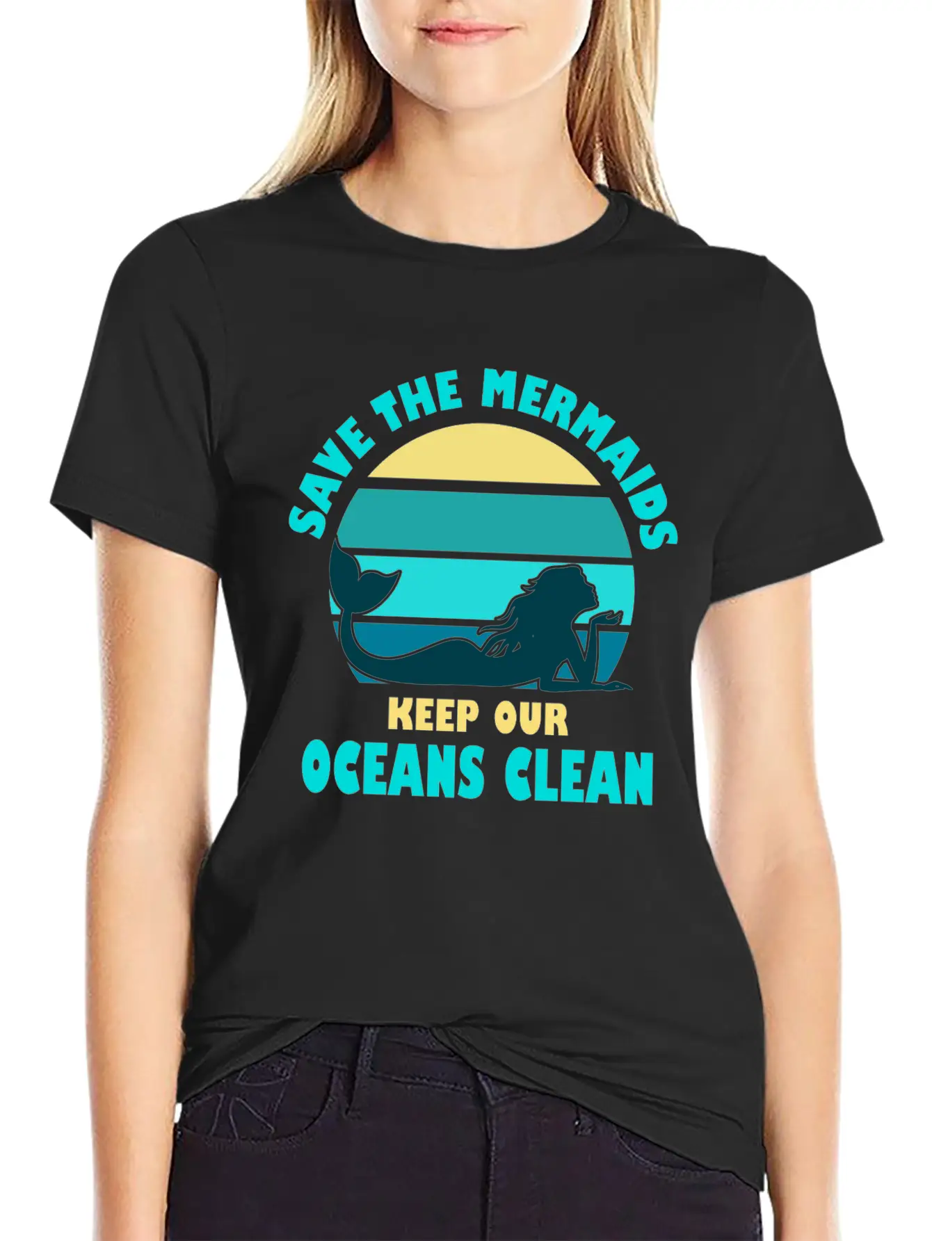 Save The Mermaids Keep Our Oceans Clean Modern Fit Casual T-Shirt – Clean And Versatile Design