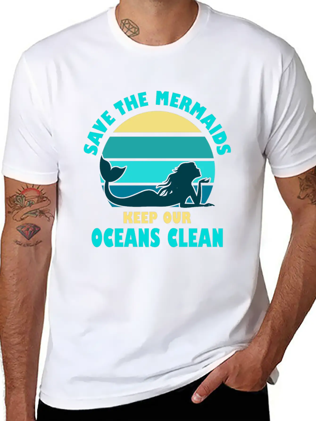 Save The Mermaids Keep Our Oceans Clean Modern Fit Casual T-Shirt – Clean And Versatile Design