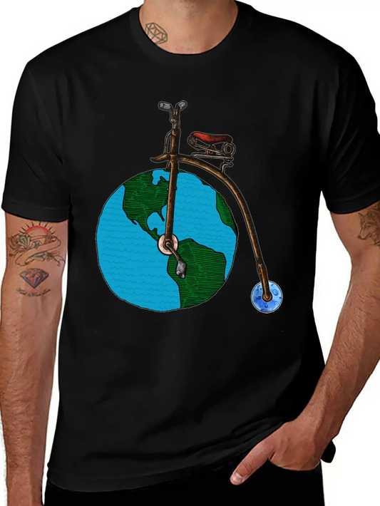 Save The Planet Earth Penny Farthing Bicycle Art Lightweight Cotton T-Shirt – Daily Comfort Graphic Shirt