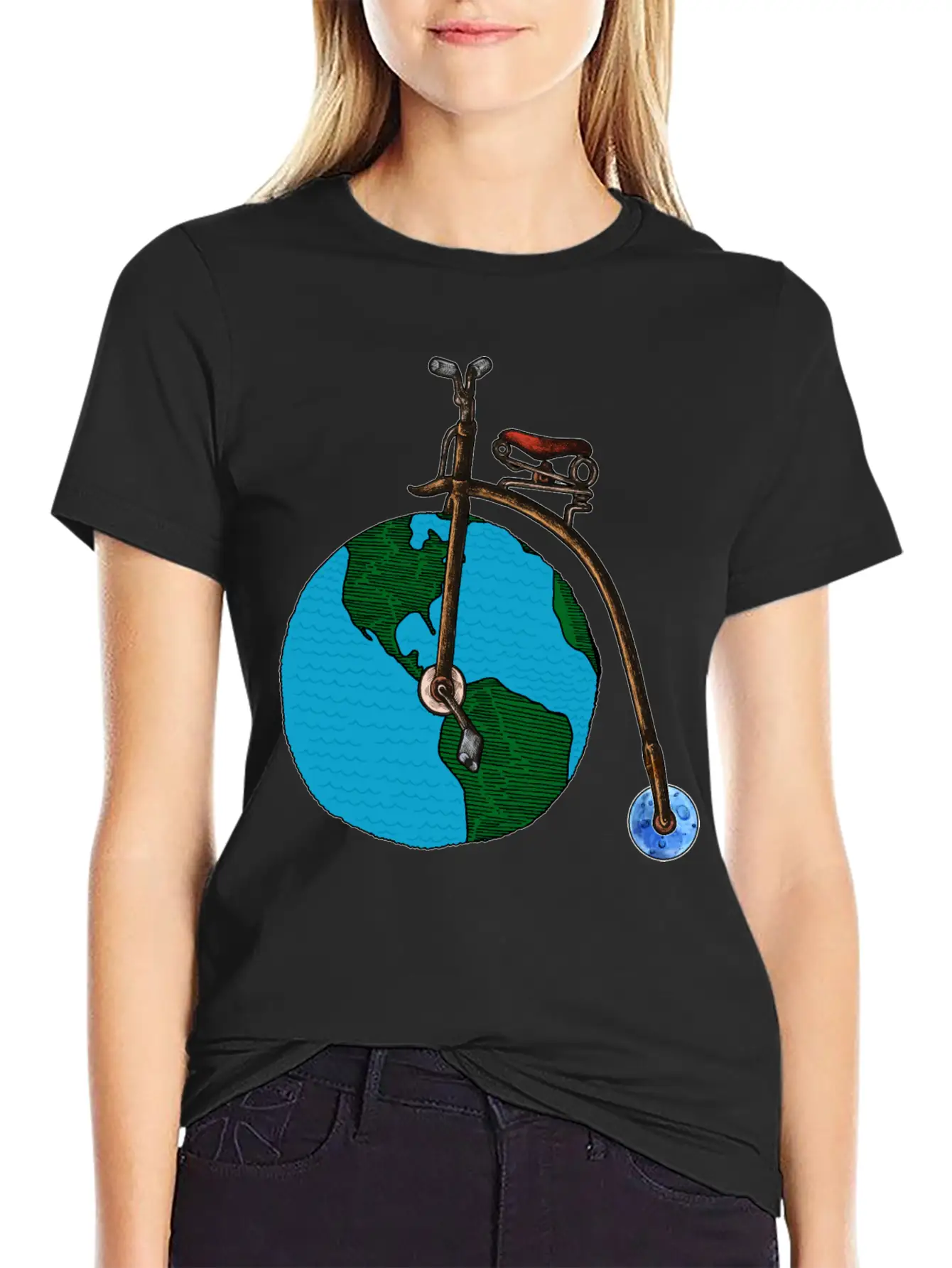 Save The Planet Earth Penny Farthing Bicycle Art Lightweight Cotton T-Shirt – Daily Comfort Graphic Shirt