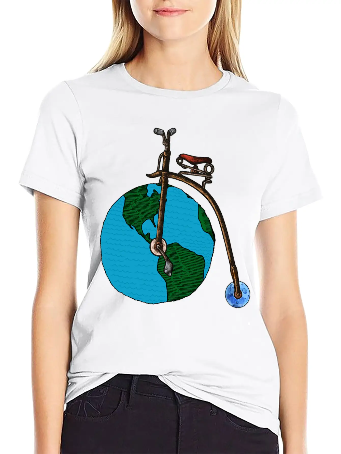 Save The Planet Earth Penny Farthing Bicycle Art Lightweight Cotton T-Shirt – Daily Comfort Graphic Shirt