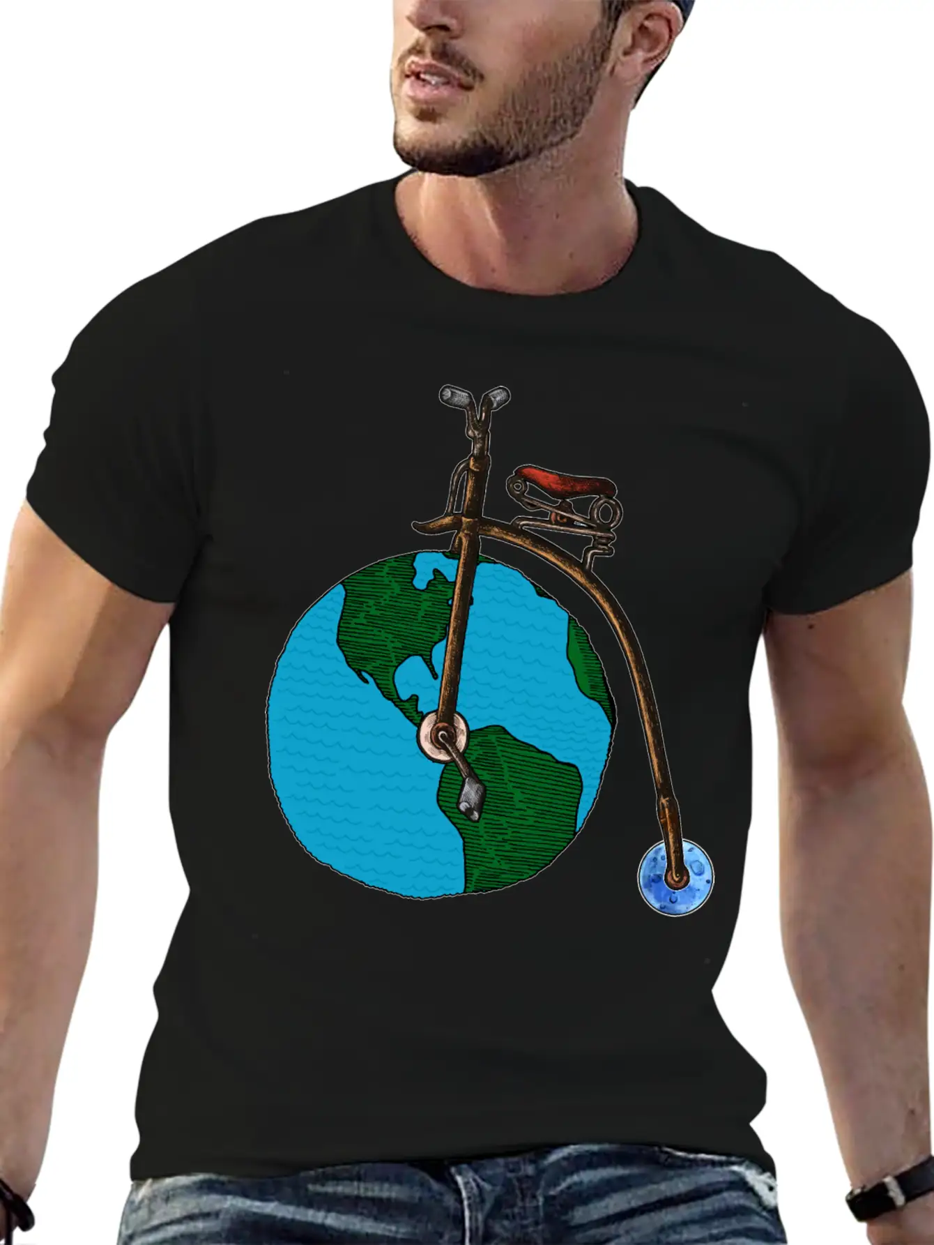 Save The Planet Earth Penny Farthing Bicycle Art Lightweight Cotton T-Shirt – Daily Comfort Graphic Shirt