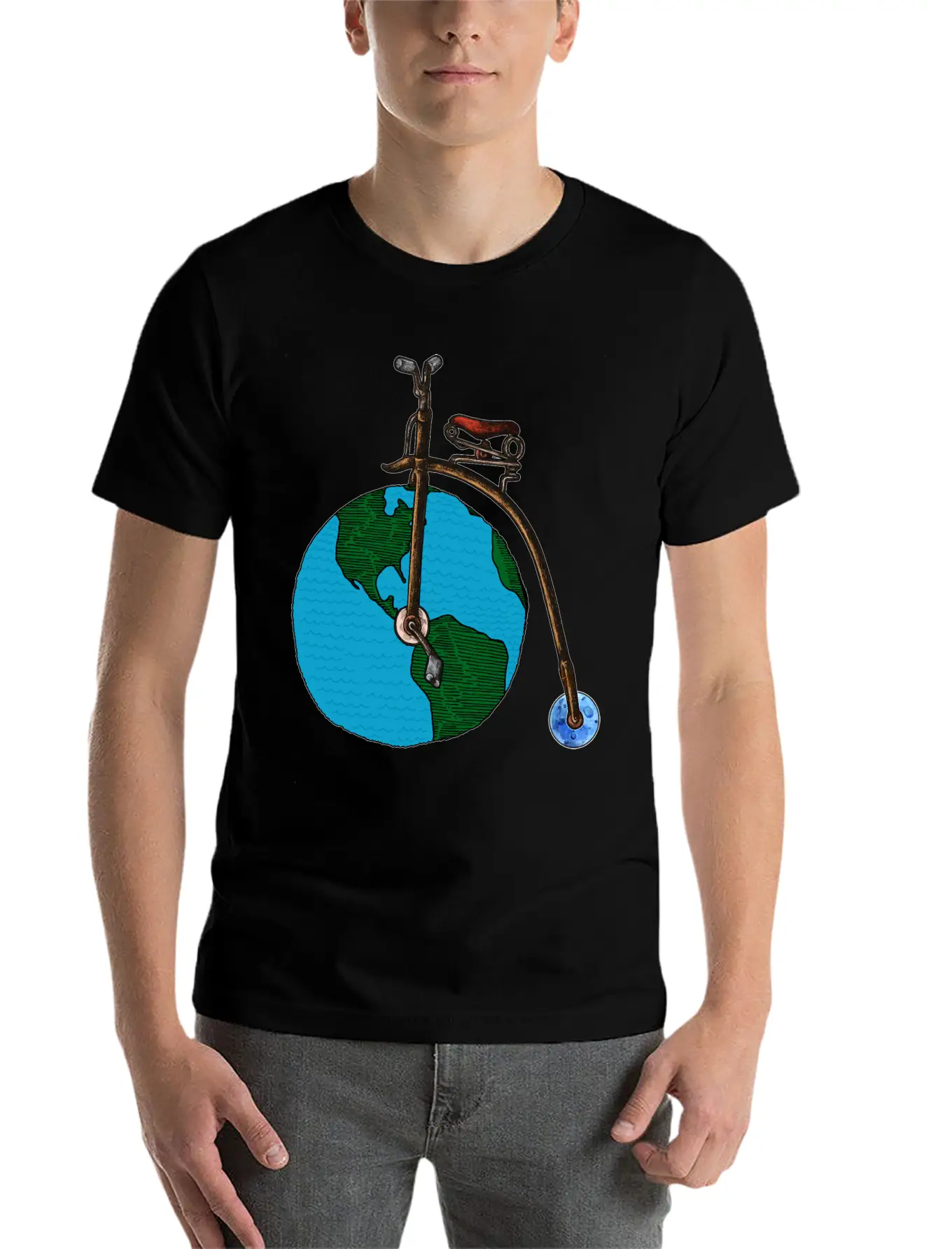 Save The Planet Earth Penny Farthing Bicycle Art Lightweight Cotton T-Shirt – Daily Comfort Graphic Shirt