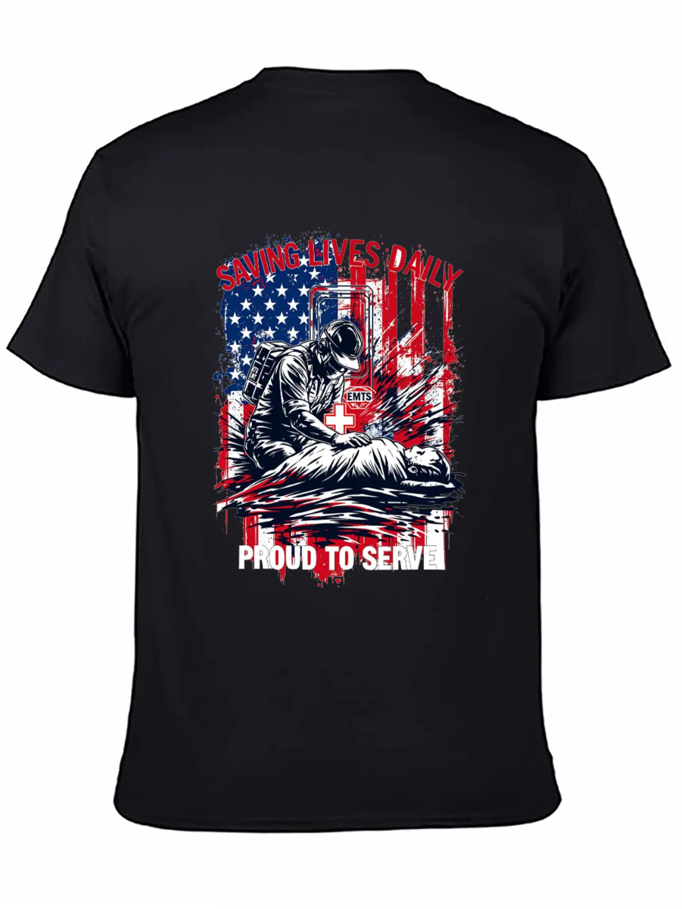 Saving Lives Daily USA America Proud To Serve EMTs Relaxed Everyday Tee – Lightweight And Durable Cotton