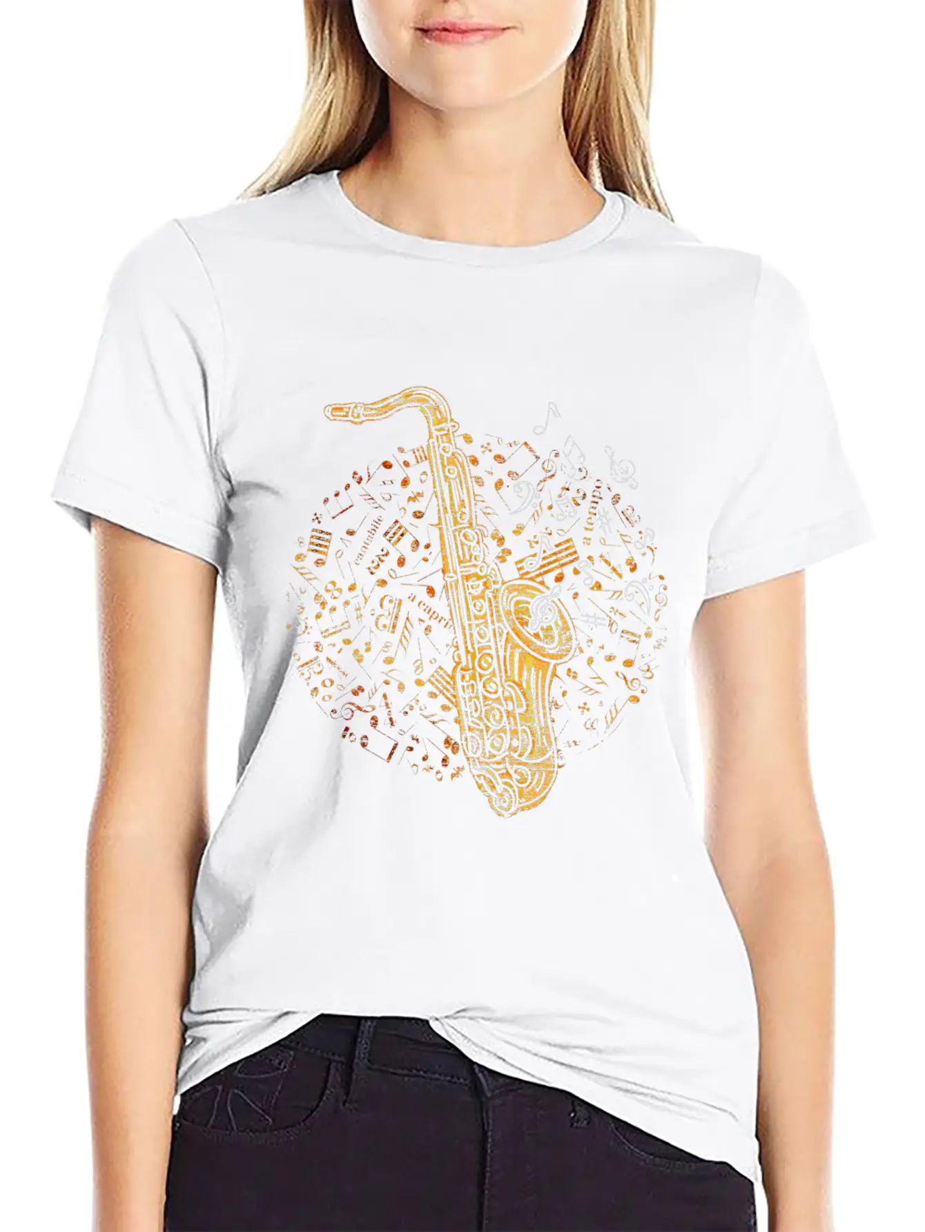 Saxophone Music Notes Melody Soft Cotton Short Sleeve Tee – Unisex Wardrobe Staple