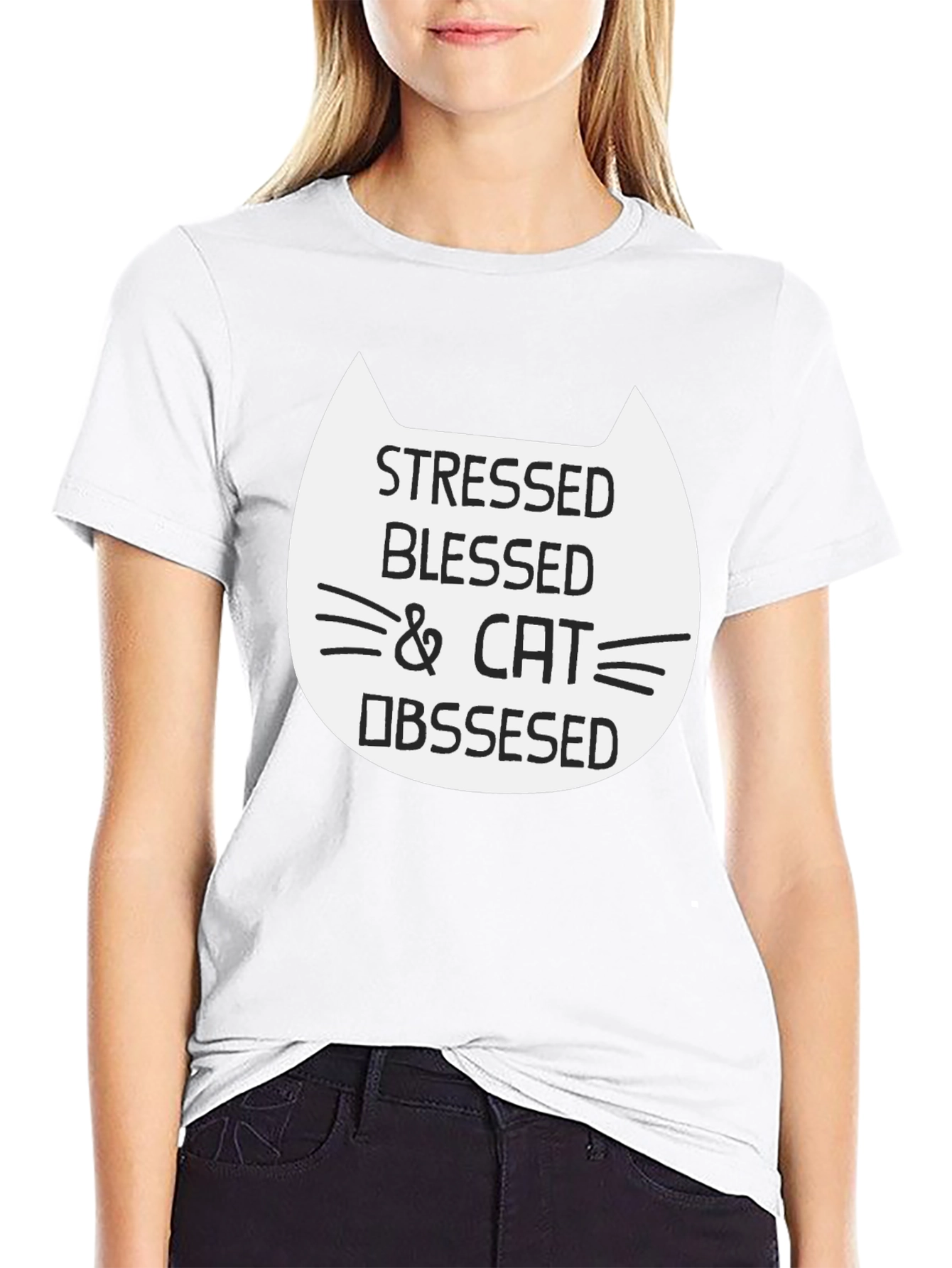 Stressed Blessed & Cat Obsessed Graphic Tee