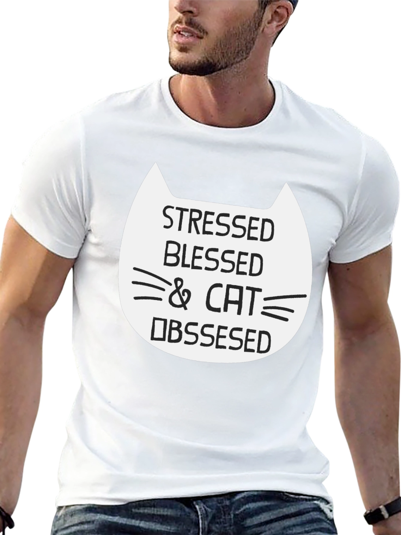 Stressed Blessed & Cat Obsessed Graphic Tee