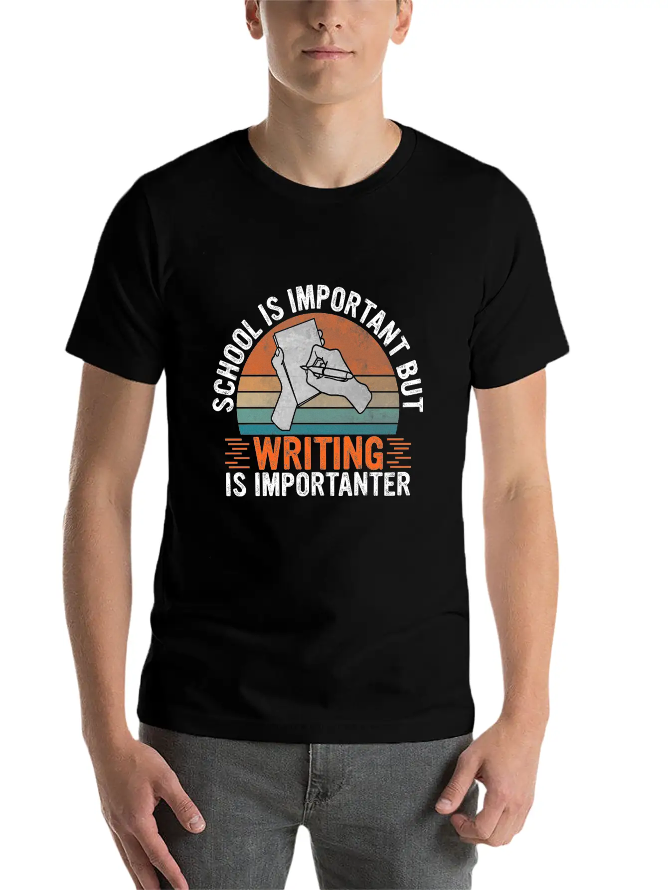 School Is Important But Writing Is Importanter - Essential Cotton Tee For Daily Outfits – Unisex Style