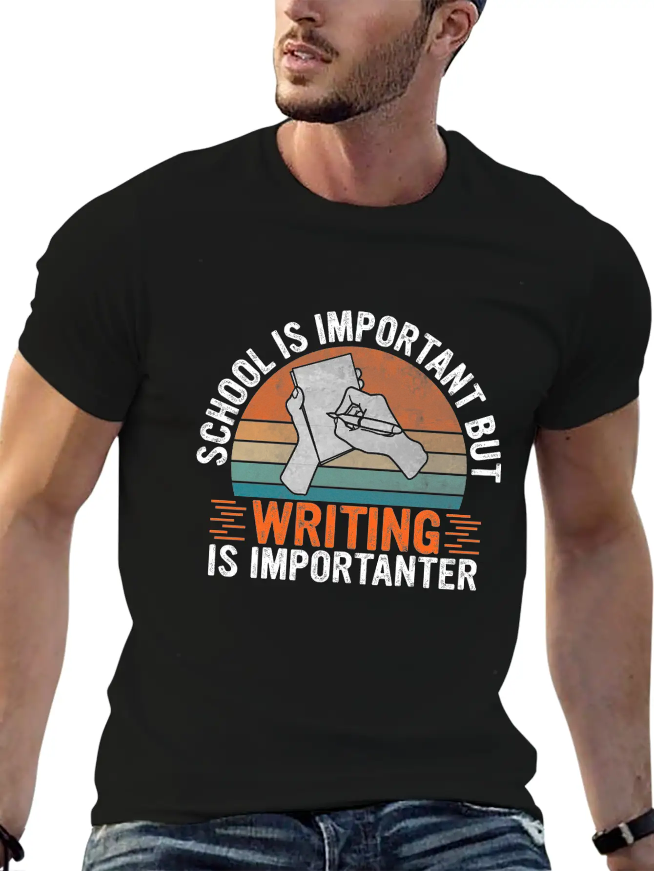 School Is Important But Writing Is Importanter - Essential Cotton Tee For Daily Outfits – Unisex Style
