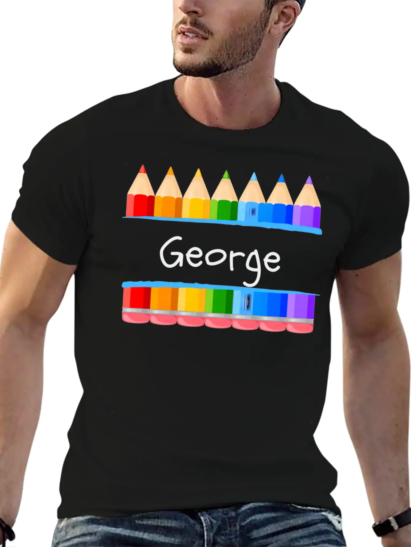 School Teacher Student Name George Kindergen Tag Lightweight Cotton T-Shirt – Daily Comfort Graphic Shirt