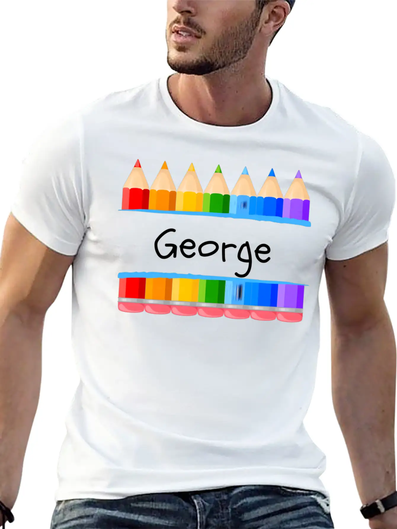 School Teacher Student Name George Kindergen Tag Lightweight Cotton T-Shirt – Daily Comfort Graphic Shirt