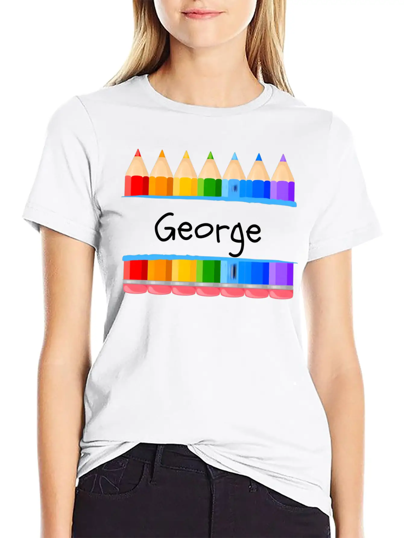 School Teacher Student Name George Kindergen Tag Lightweight Cotton T-Shirt – Daily Comfort Graphic Shirt
