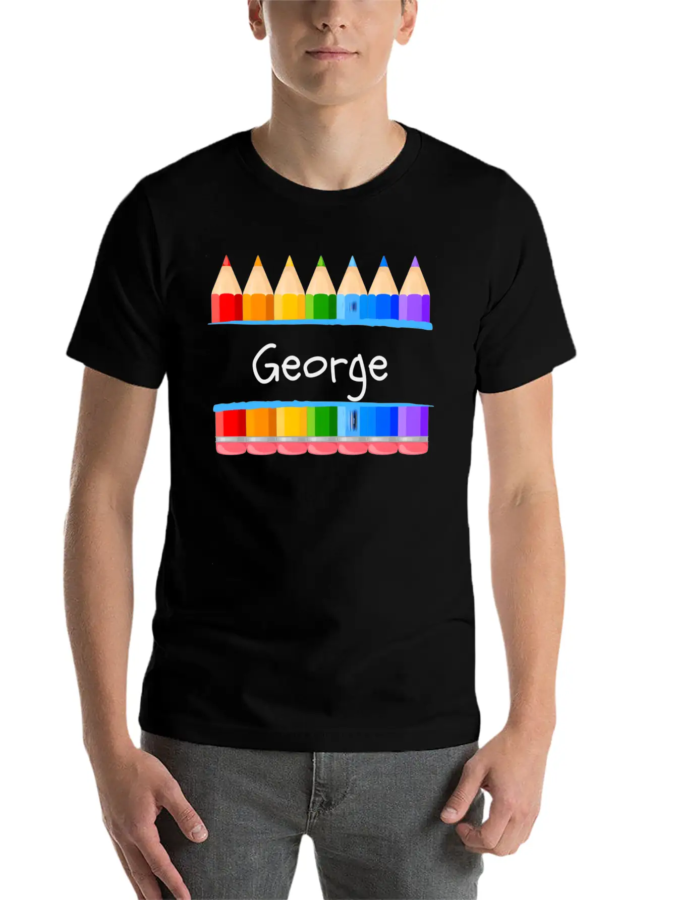 School Teacher Student Name George Kindergen Tag Lightweight Cotton T-Shirt – Daily Comfort Graphic Shirt