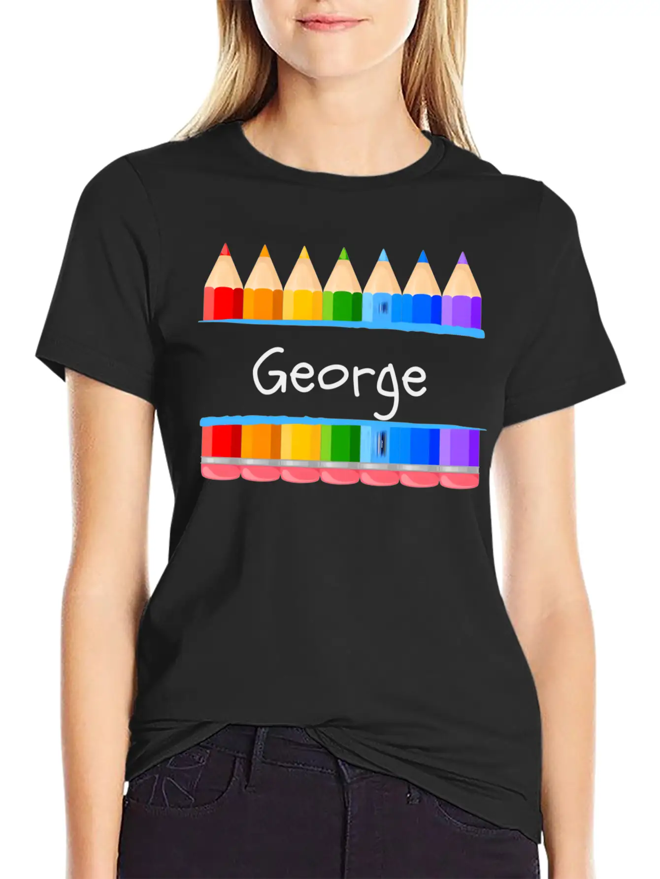 School Teacher Student Name George Kindergen Tag Lightweight Cotton T-Shirt – Daily Comfort Graphic Shirt