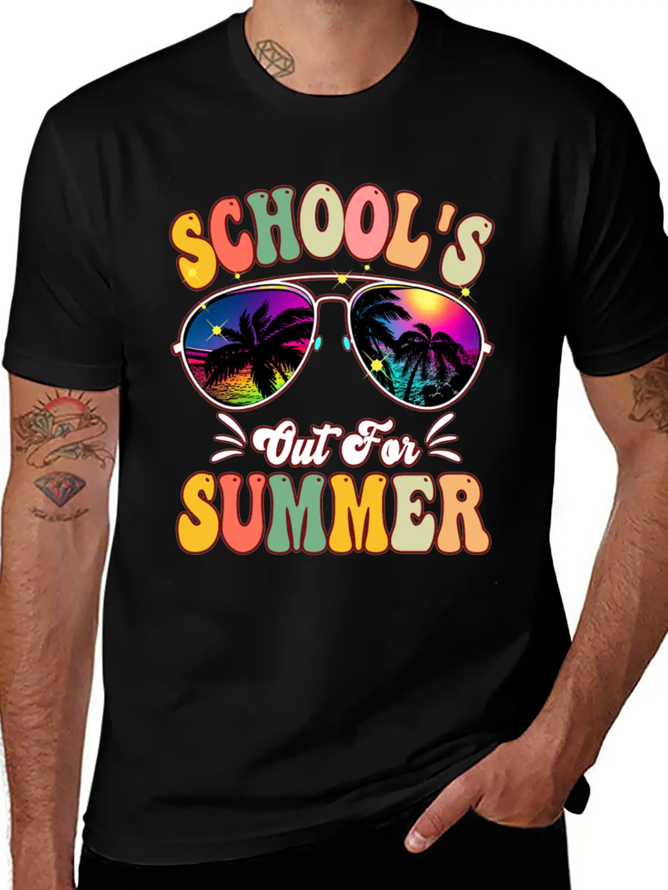 School's Out For Summer Tie Dye Sunglasses Teacher Essential Cotton Tee For Daily Outfits – Unisex Style