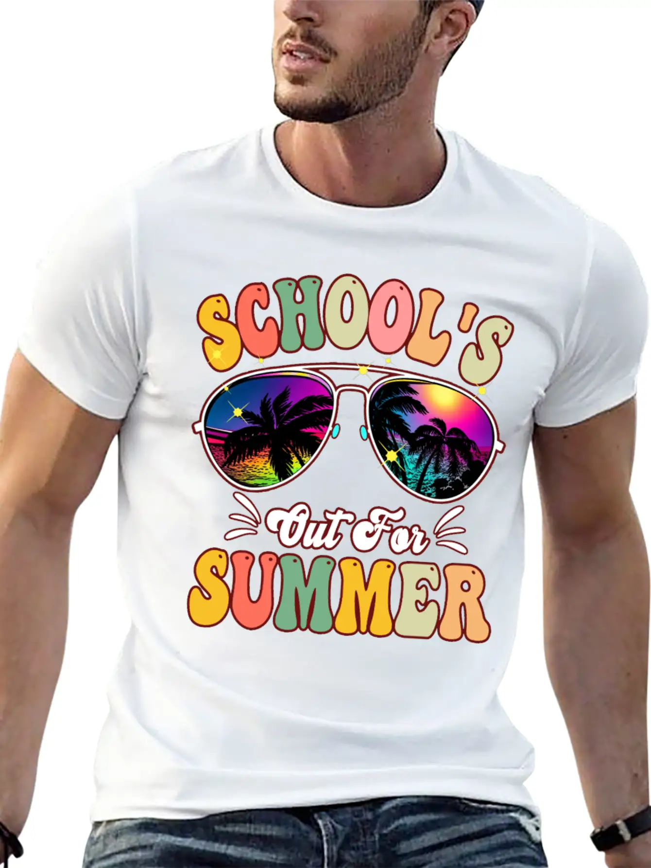 School's Out For Summer Tie Dye Sunglasses Teacher Essential Cotton Tee For Daily Outfits – Unisex Style