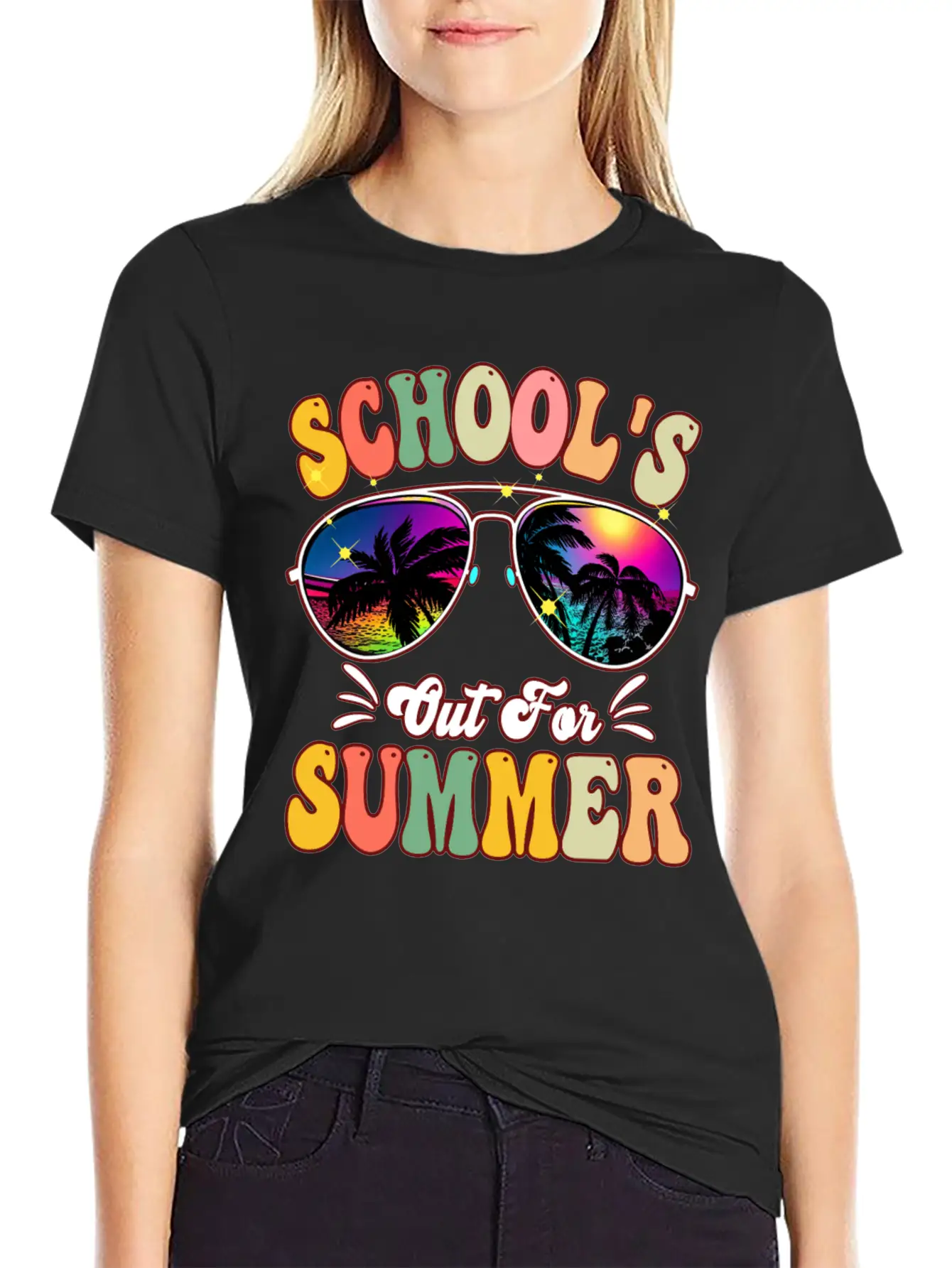 School's Out For Summer Tie Dye Sunglasses Teacher Essential Cotton Tee For Daily Outfits – Unisex Style