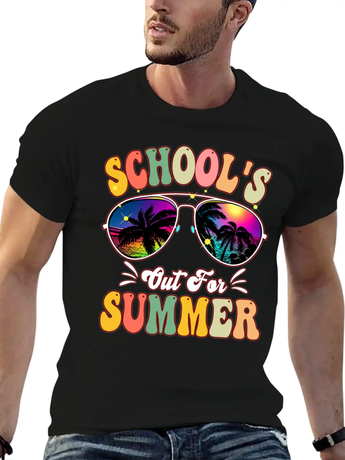 School's Out For Summer Tie Dye Sunglasses Teacher Essential Cotton Tee For Daily Outfits – Unisex Style