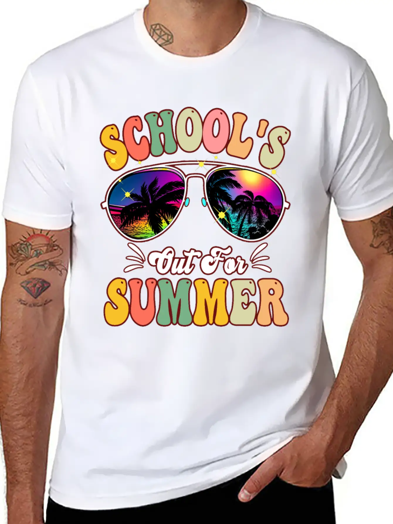 School's Out For Summer Tie Dye Sunglasses Teacher Essential Cotton Tee For Daily Outfits – Unisex Style