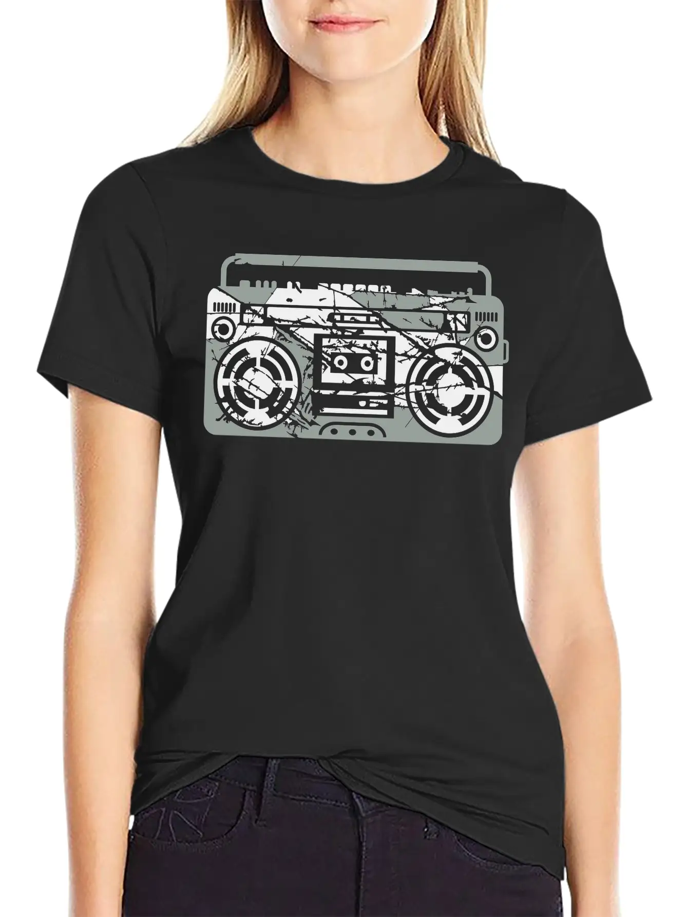 Scratch Ghettoblaster Cracks Music Player Retro Pa Soft Cotton Short Sleeve Tee – Unisex Wardrobe Staple