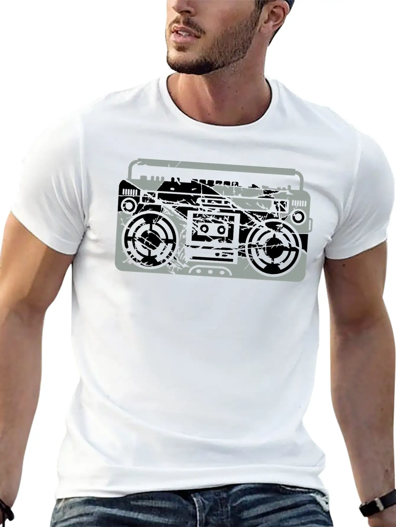 Scratch Ghettoblaster Cracks Music Player Retro Pa Soft Cotton Short Sleeve Tee – Unisex Wardrobe Staple