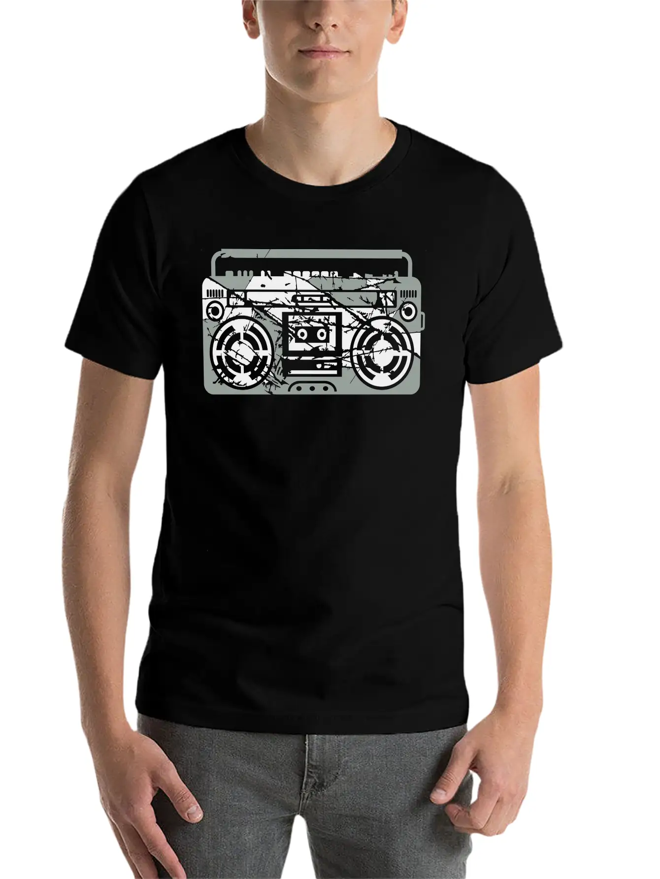 Scratch Ghettoblaster Cracks Music Player Retro Pa Soft Cotton Short Sleeve Tee – Unisex Wardrobe Staple