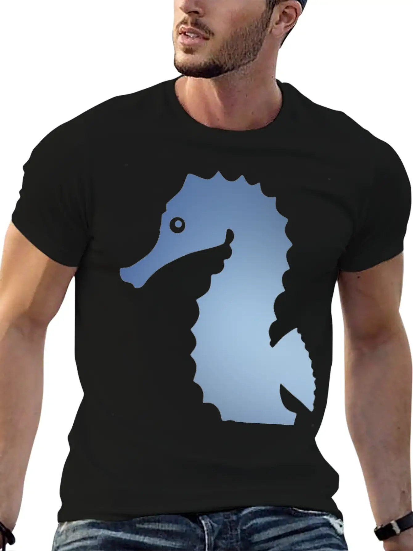 Seahorse In Sea Blue Gradient Color Lightweight Cotton T-Shirt – Daily Comfort Graphic Shirt