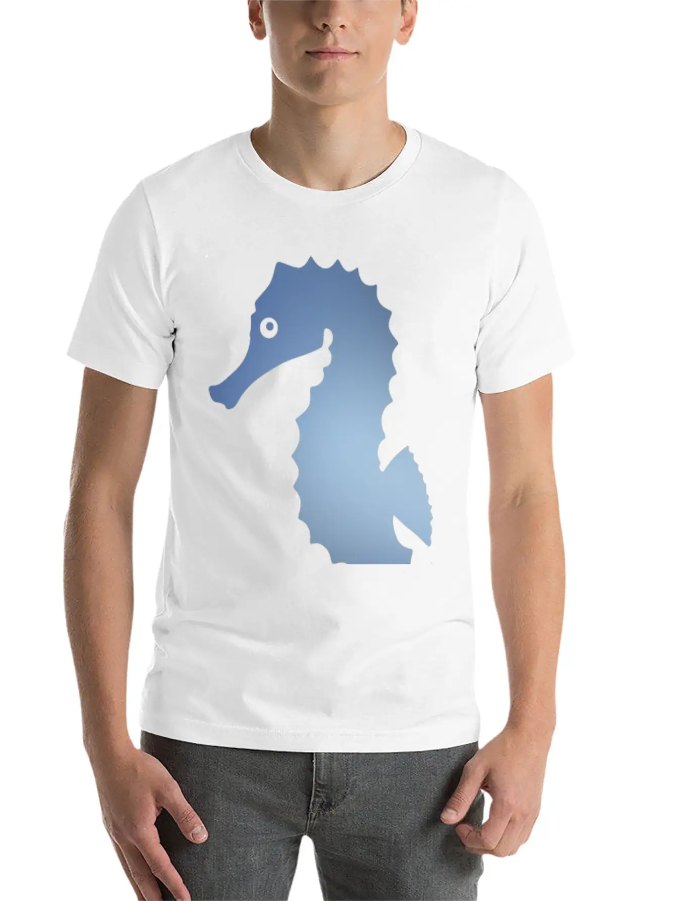 Seahorse In Sea Blue Gradient Color Lightweight Cotton T-Shirt – Daily Comfort Graphic Shirt