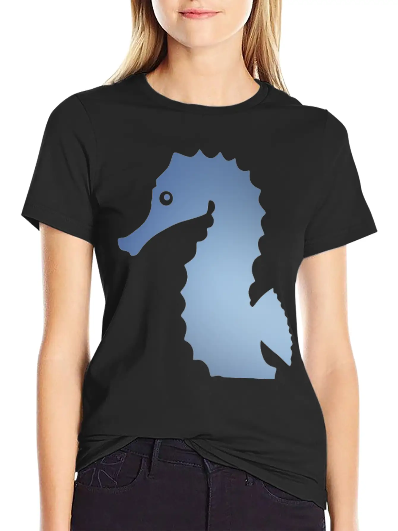 Seahorse In Sea Blue Gradient Color Lightweight Cotton T-Shirt – Daily Comfort Graphic Shirt