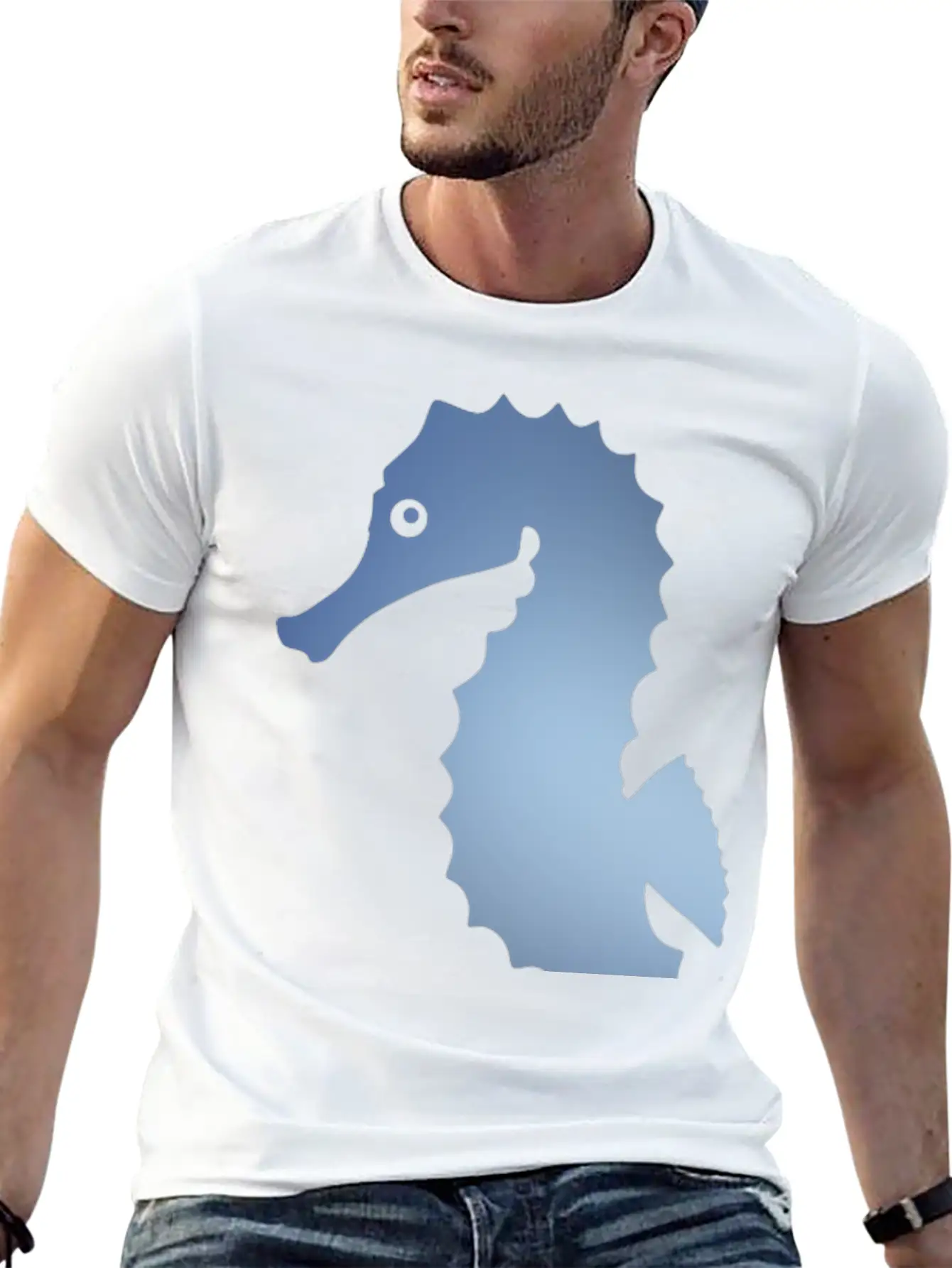 Seahorse In Sea Blue Gradient Color Lightweight Cotton T-Shirt – Daily Comfort Graphic Shirt