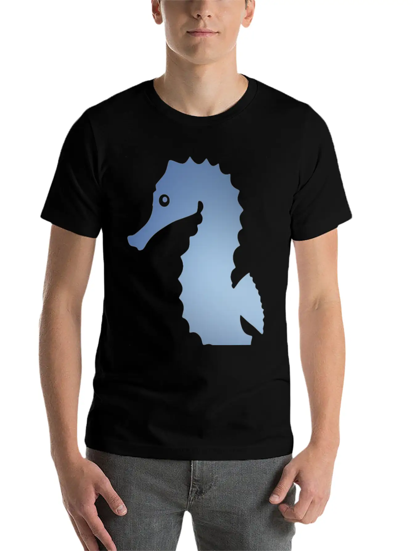 Seahorse In Sea Blue Gradient Color Lightweight Cotton T-Shirt – Daily Comfort Graphic Shirt