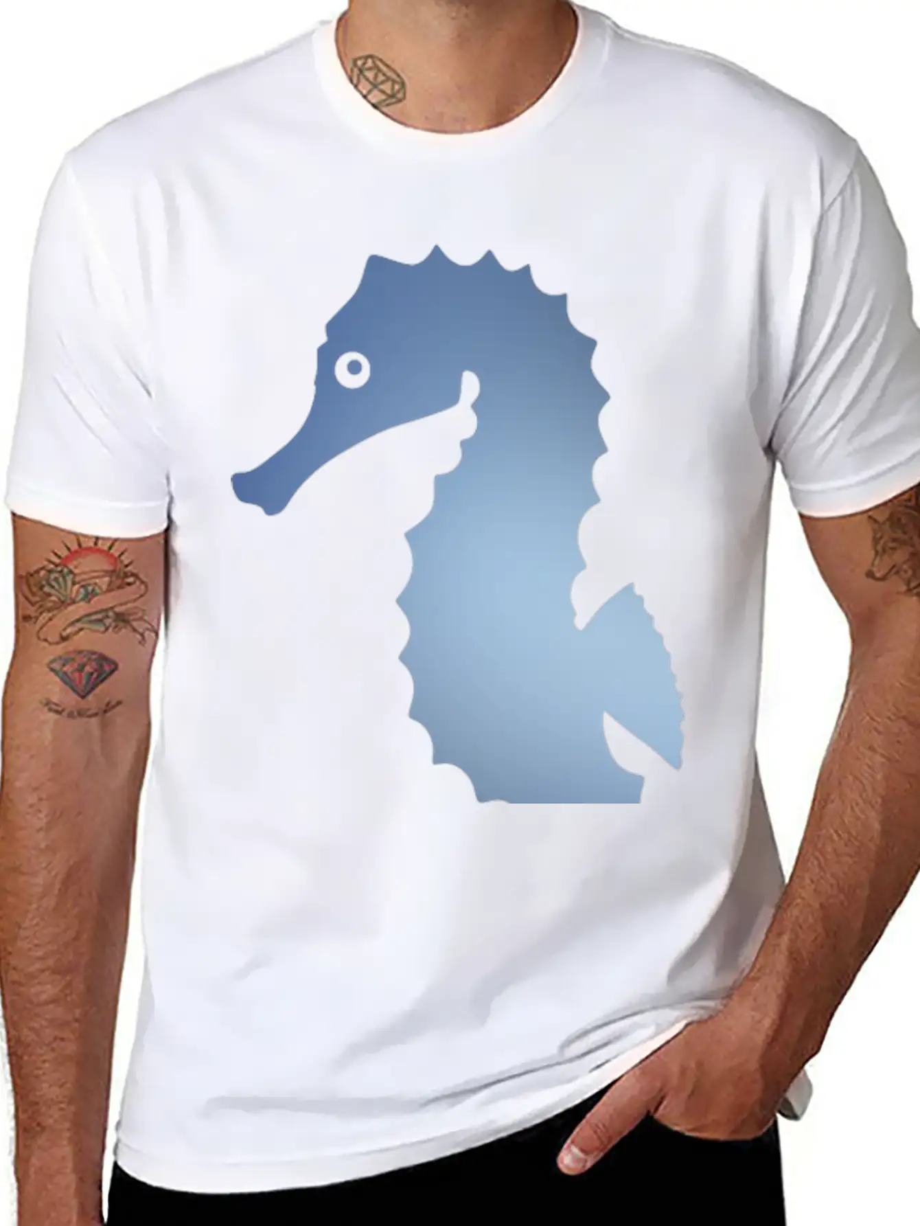 Seahorse In Sea Blue Gradient Color Lightweight Cotton T-Shirt – Daily Comfort Graphic Shirt