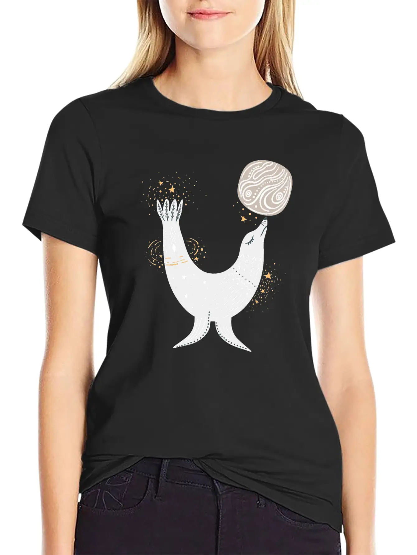 Seal Doodle Drawing Basic Graphic T-Shirt – Daily Comfort In Soft Cotton