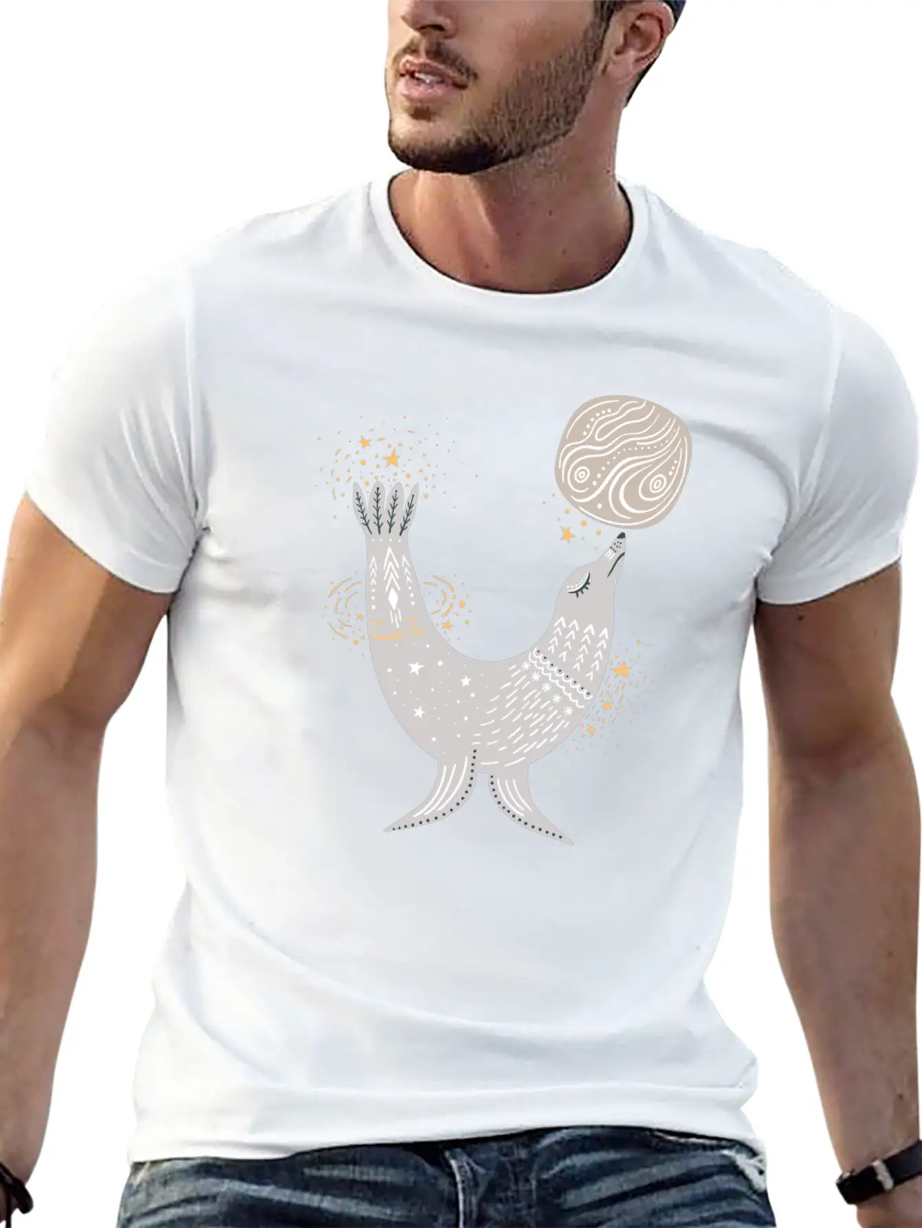 Seal Doodle Drawing Basic Graphic T-Shirt – Daily Comfort In Soft Cotton