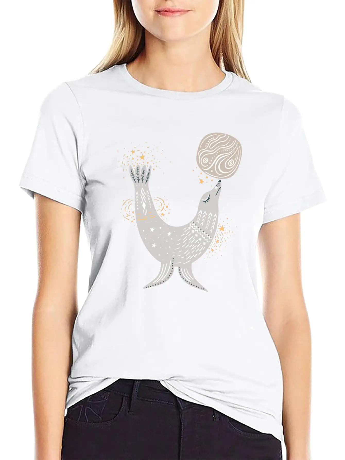 Seal Doodle Drawing Basic Graphic T-Shirt – Daily Comfort In Soft Cotton