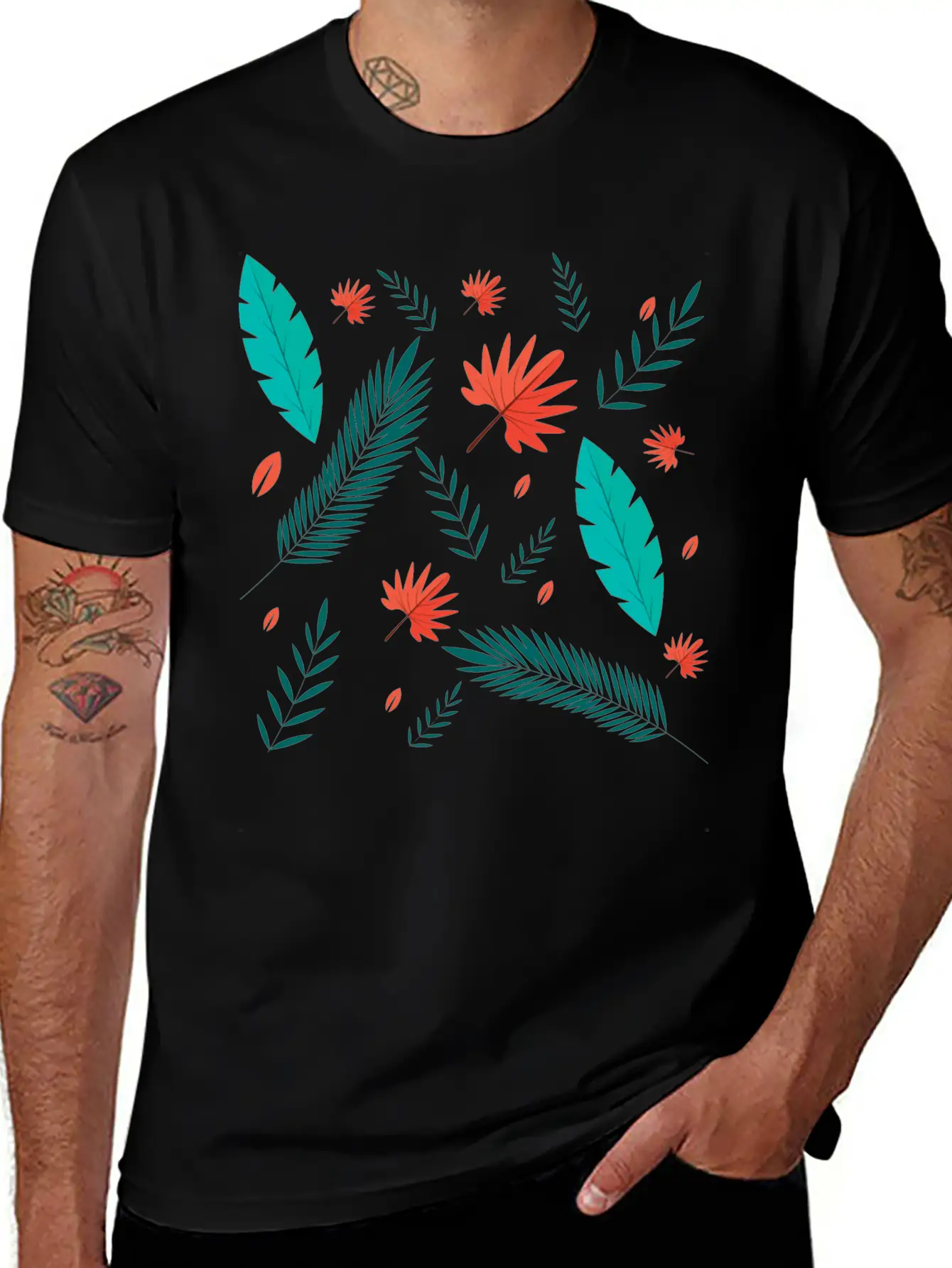 Seamless Leaf Pattened Design For Nature Modern Fit Casual T-Shirt ��� Clean And Versatile Design