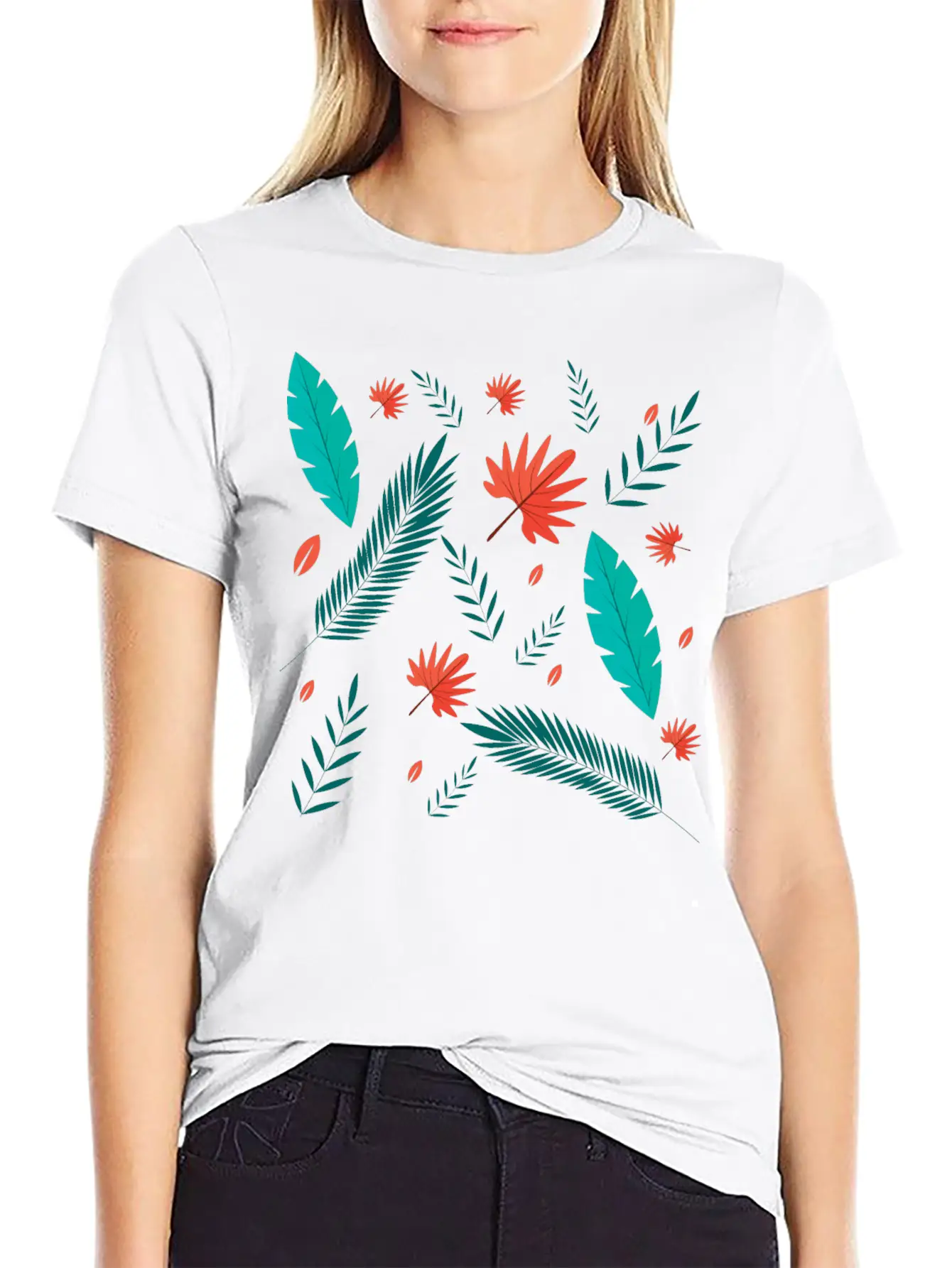 Seamless Leaf Pattened Design For Nature Modern Fit Casual T-Shirt ��� Clean And Versatile Design