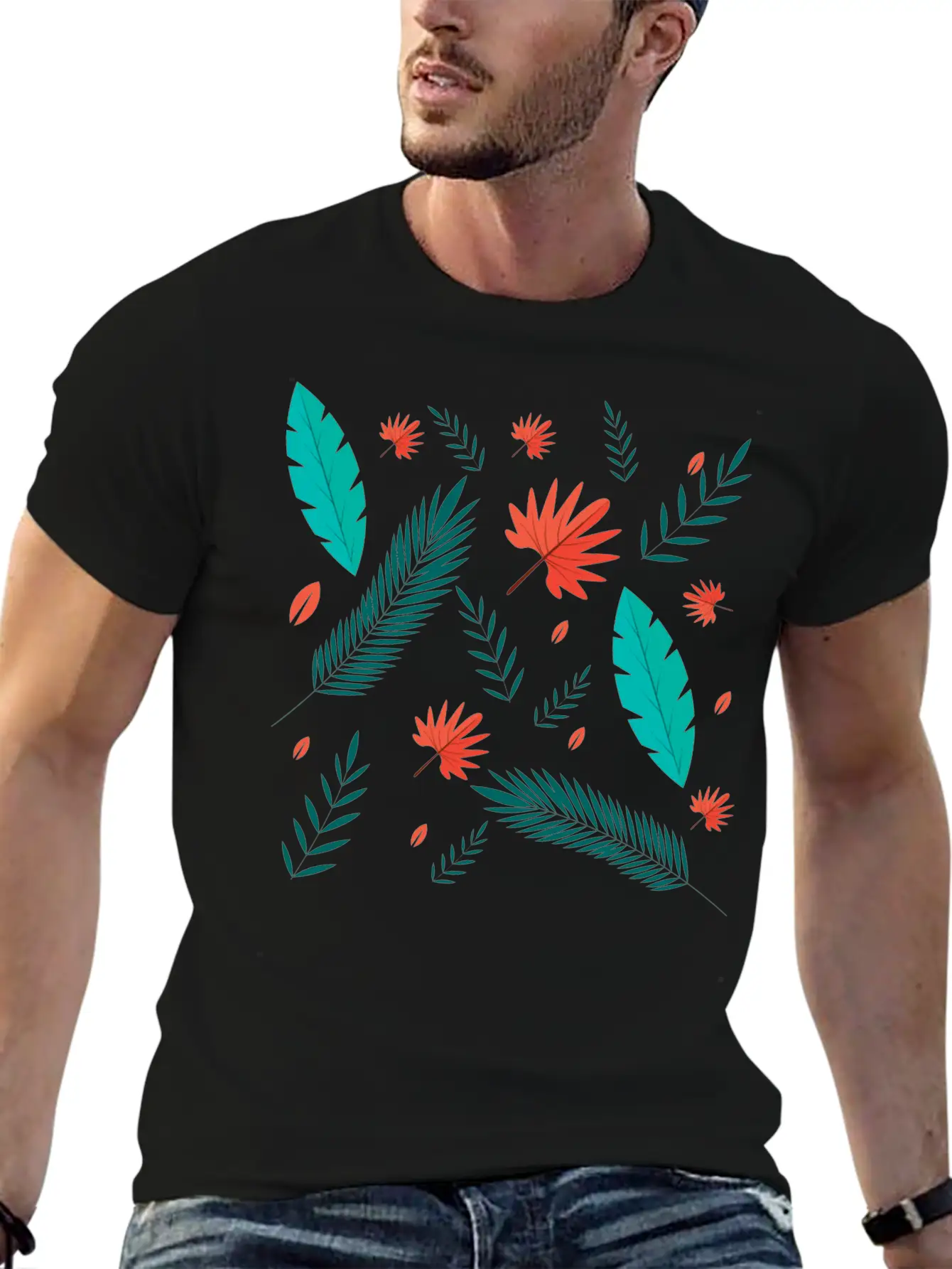 Seamless Leaf Pattened Design For Nature Modern Fit Casual T-Shirt ��� Clean And Versatile Design