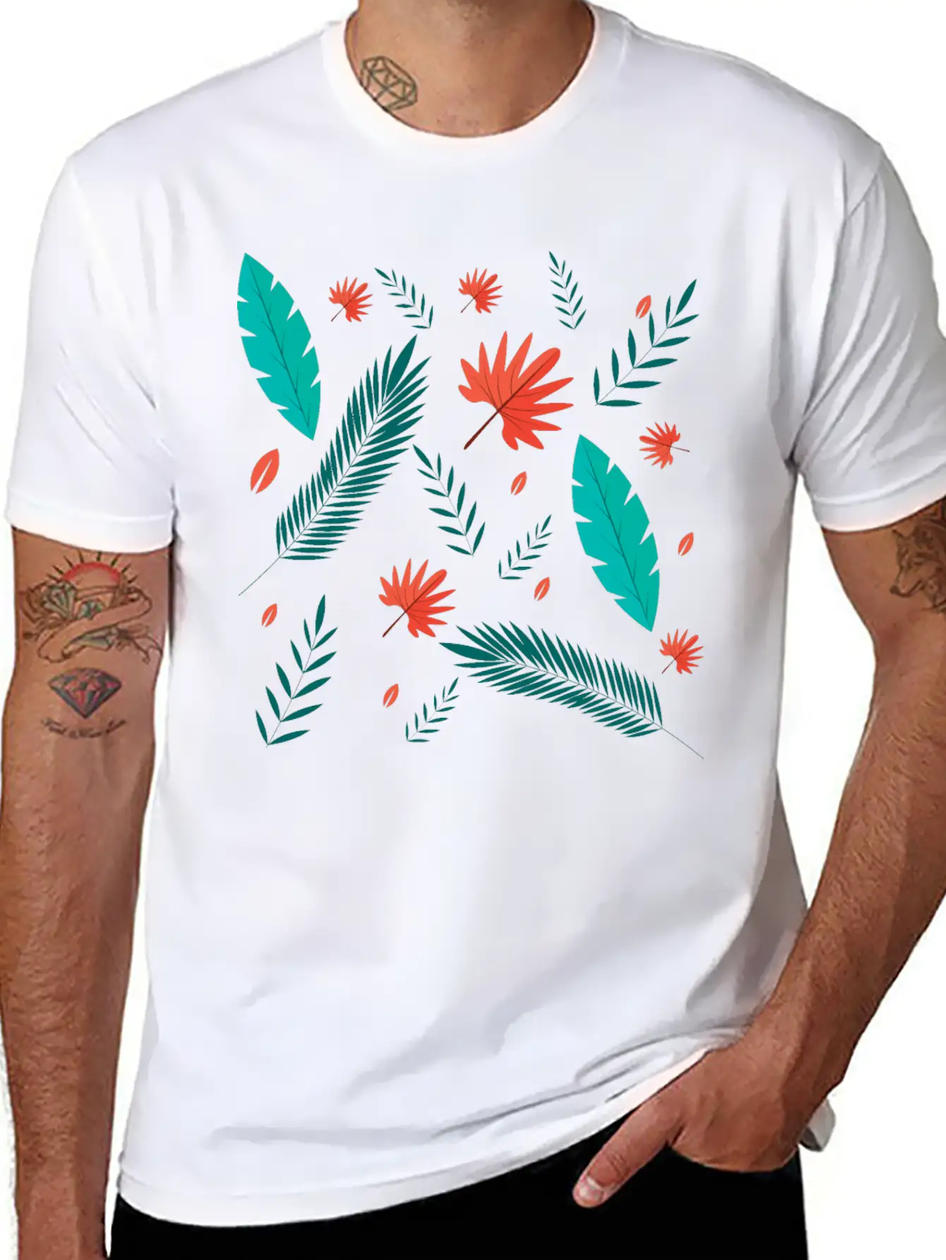 Seamless Leaf Pattened Design For Nature Modern Fit Casual T-Shirt ��� Clean And Versatile Design