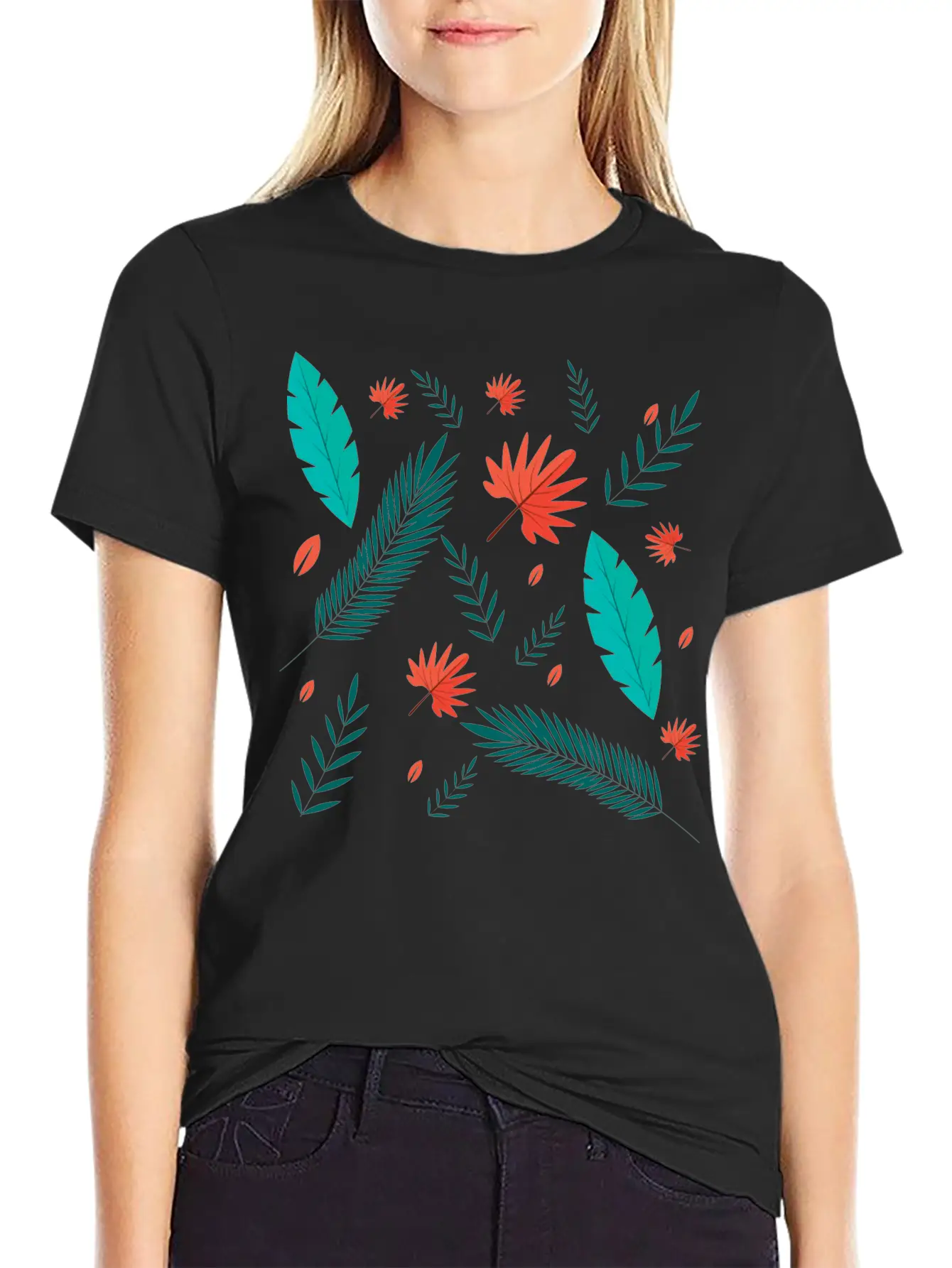 Seamless Leaf Pattened Design For Nature Modern Fit Casual T-Shirt ��� Clean And Versatile Design