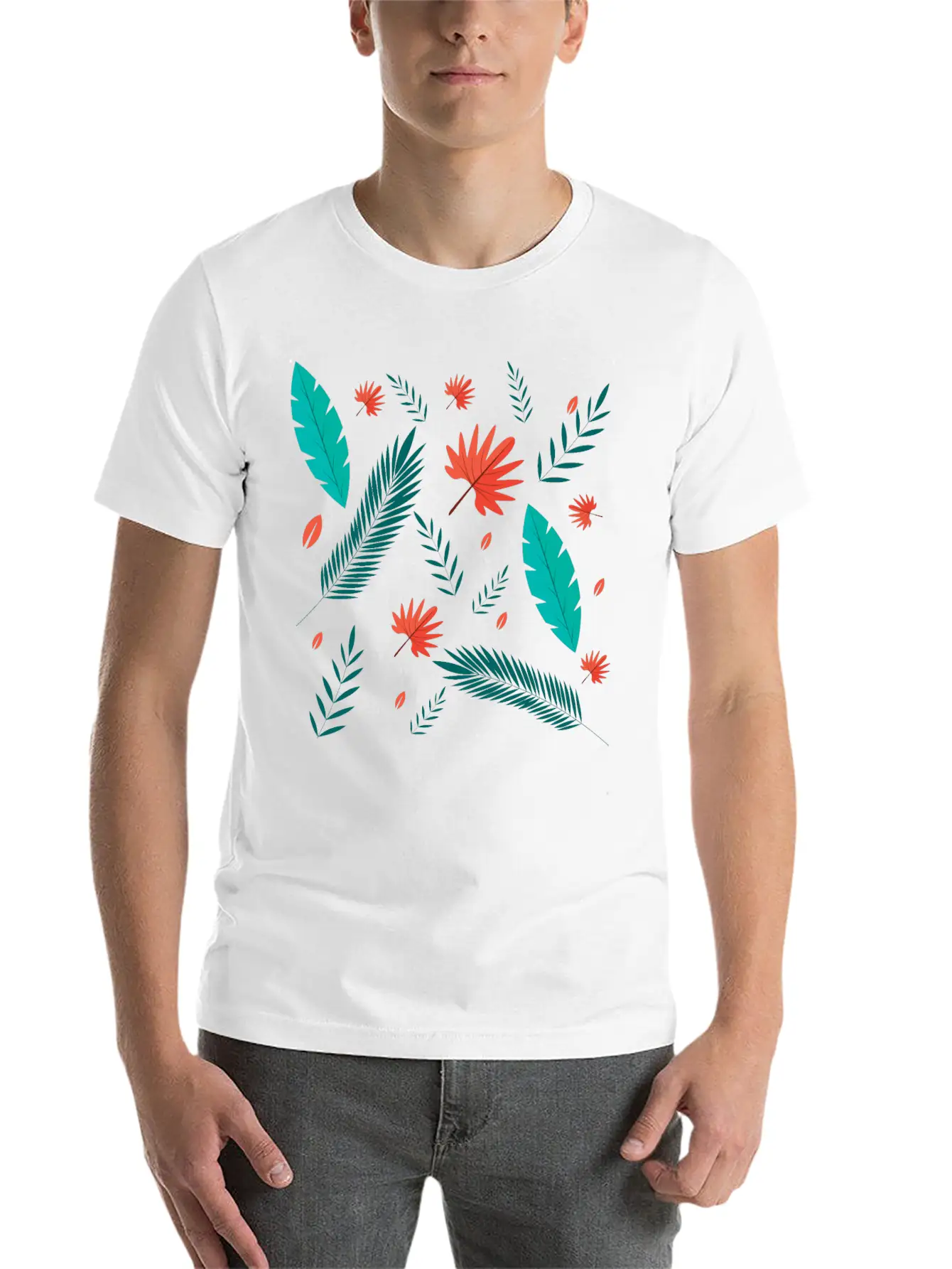 Seamless Leaf Pattened Design For Nature Modern Fit Casual T-Shirt ��� Clean And Versatile Design