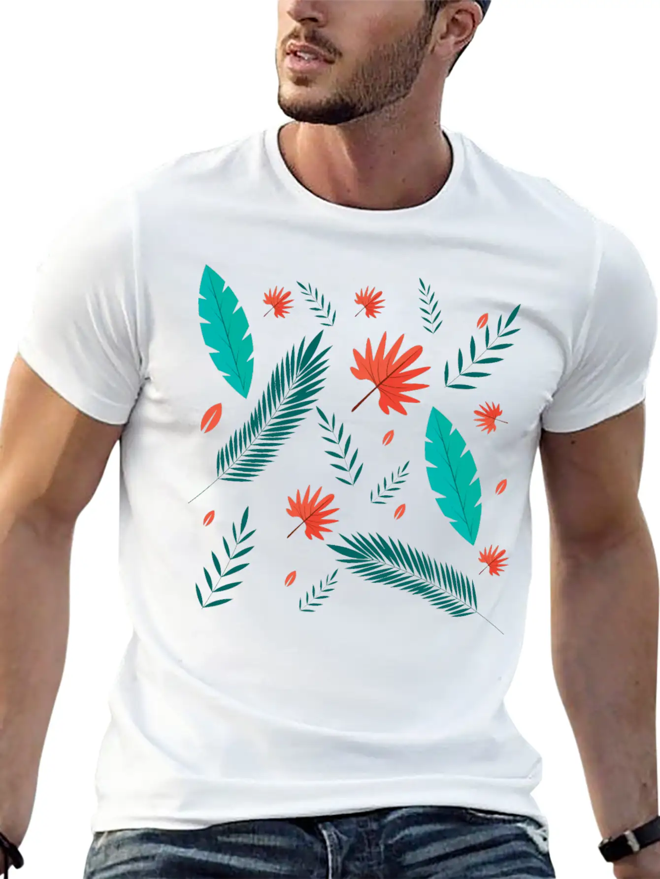 Seamless Leaf Pattened Design For Nature Modern Fit Casual T-Shirt ��� Clean And Versatile Design