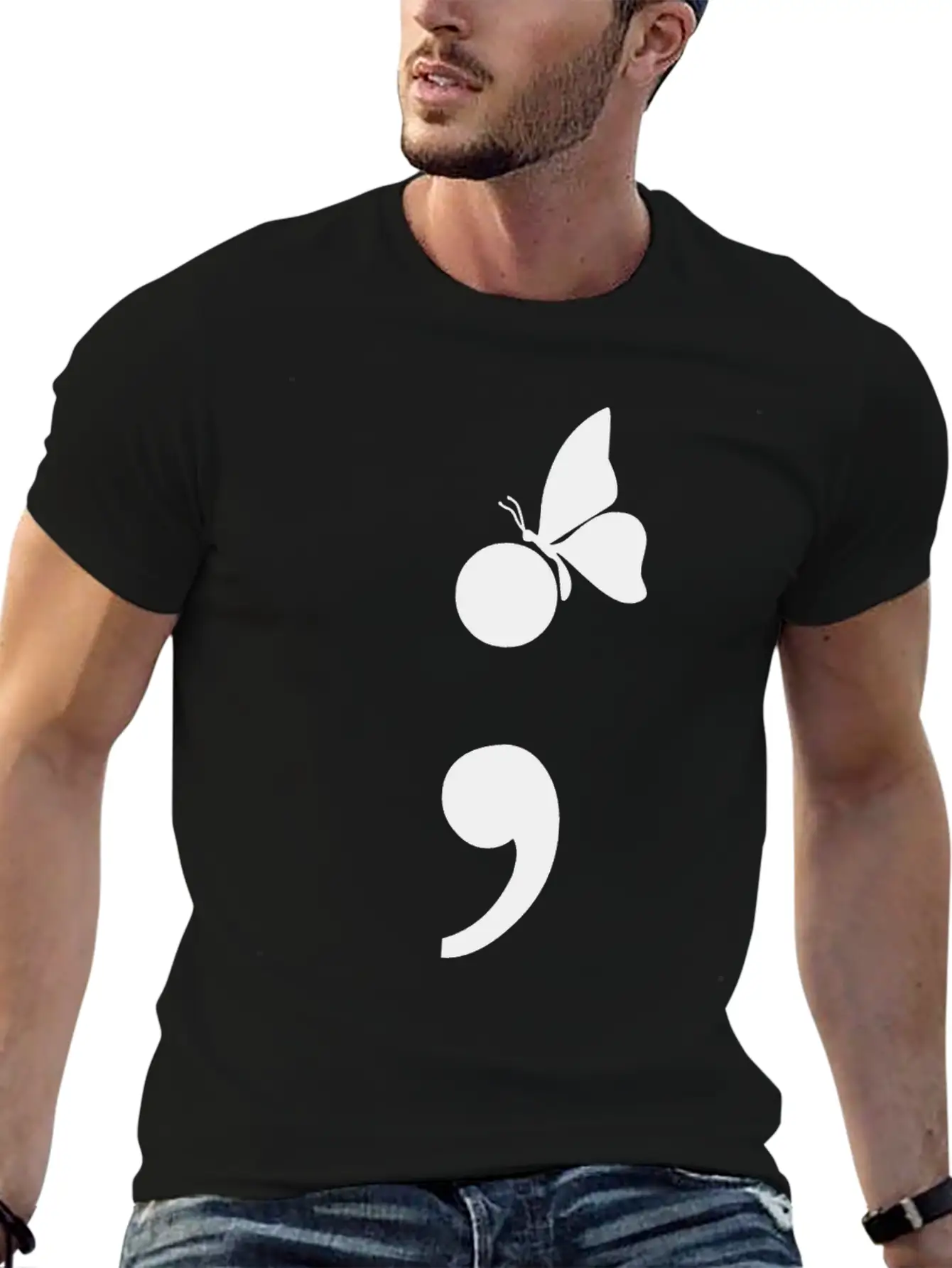 Semicolon Butterfly Depression Awareness Unisex Casual T-Shirt – Clean Design For Daily Comfort