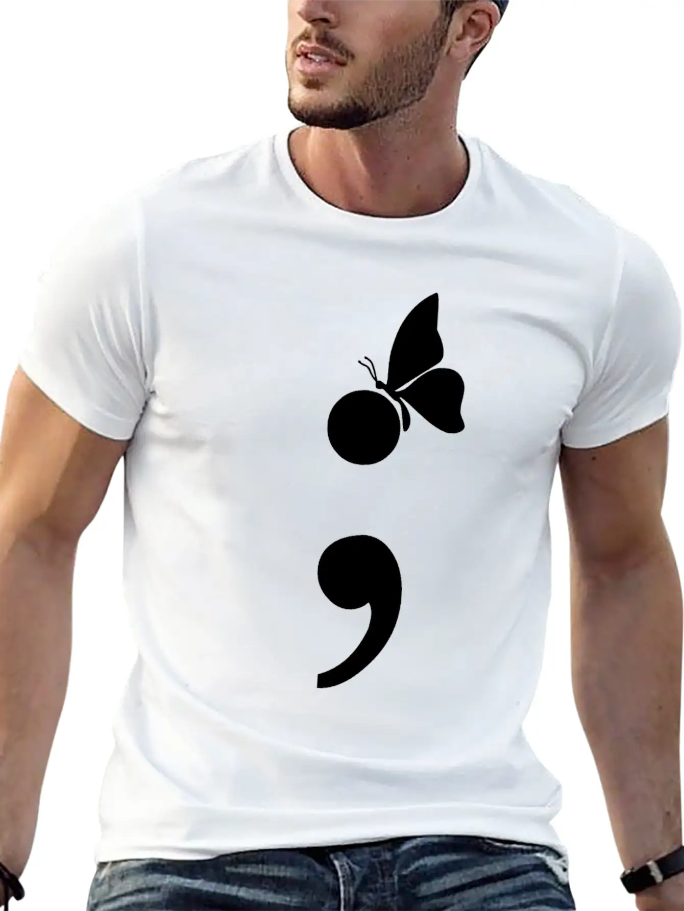 Semicolon Butterfly Depression Awareness Unisex Casual T-Shirt – Clean Design For Daily Comfort