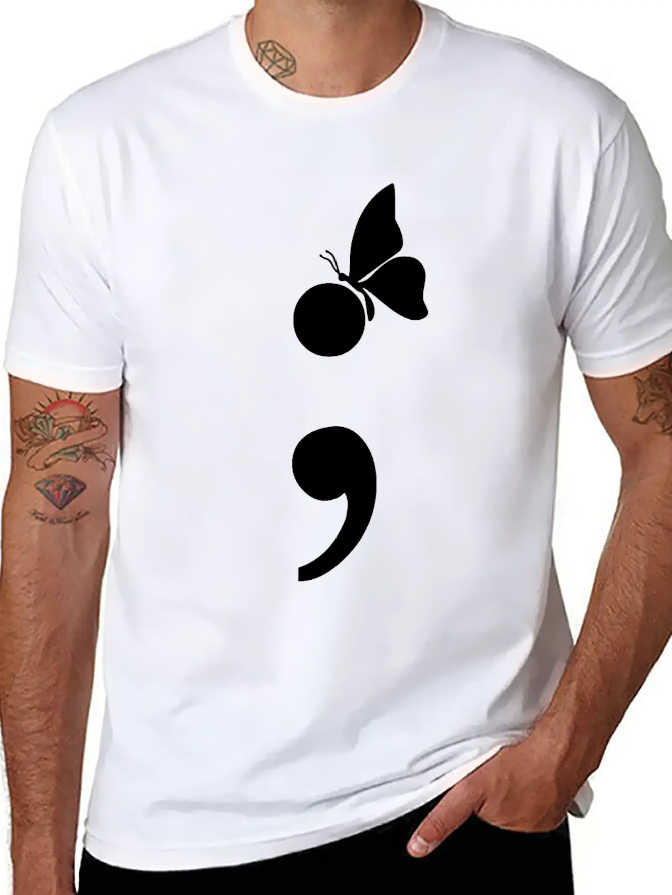 Semicolon Butterfly Depression Awareness Unisex Casual T-Shirt – Clean Design For Daily Comfort