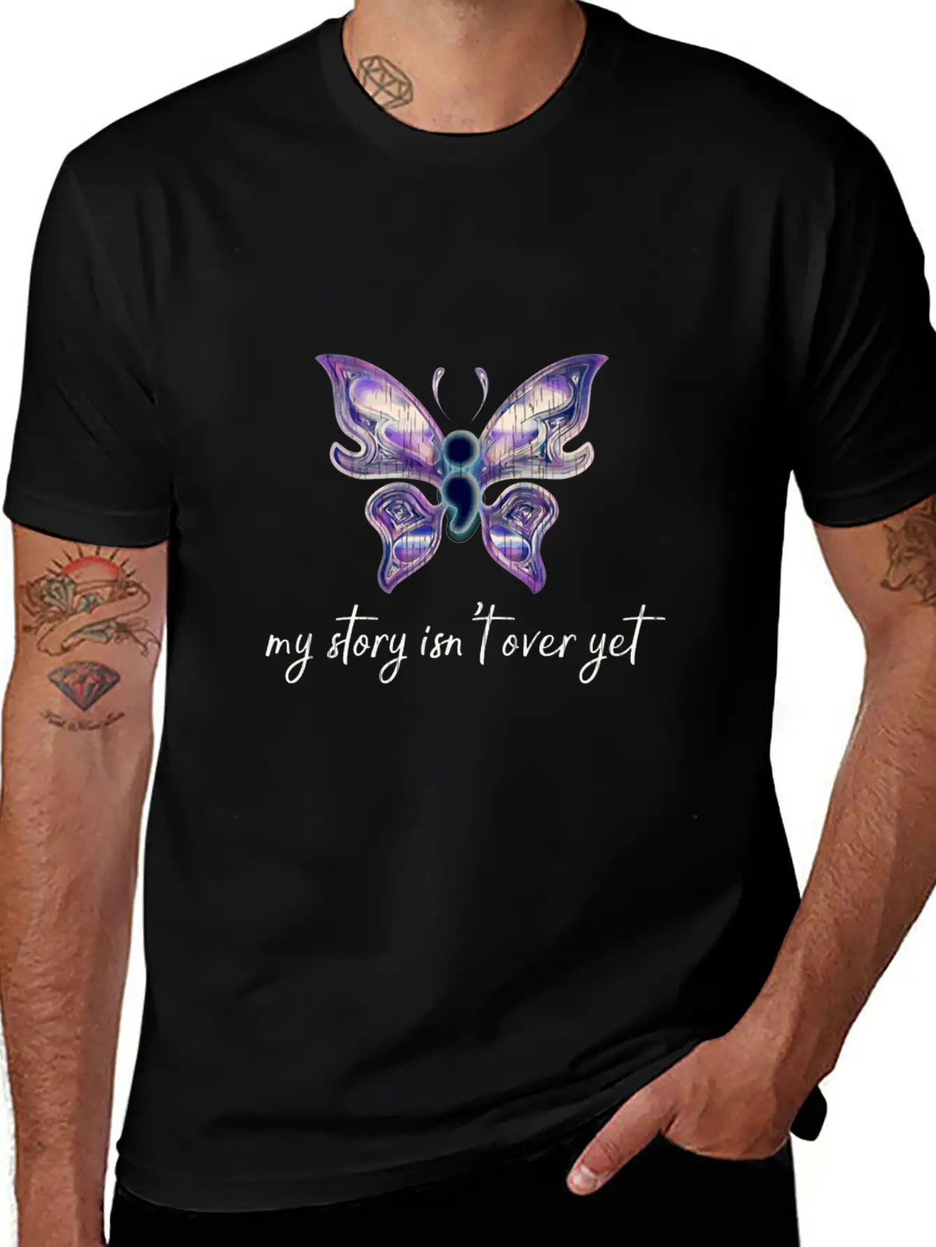 Semicolon Project Butterfly Depression Awareness M Basic Graphic T-Shirt – Daily Comfort In Soft Cotton
