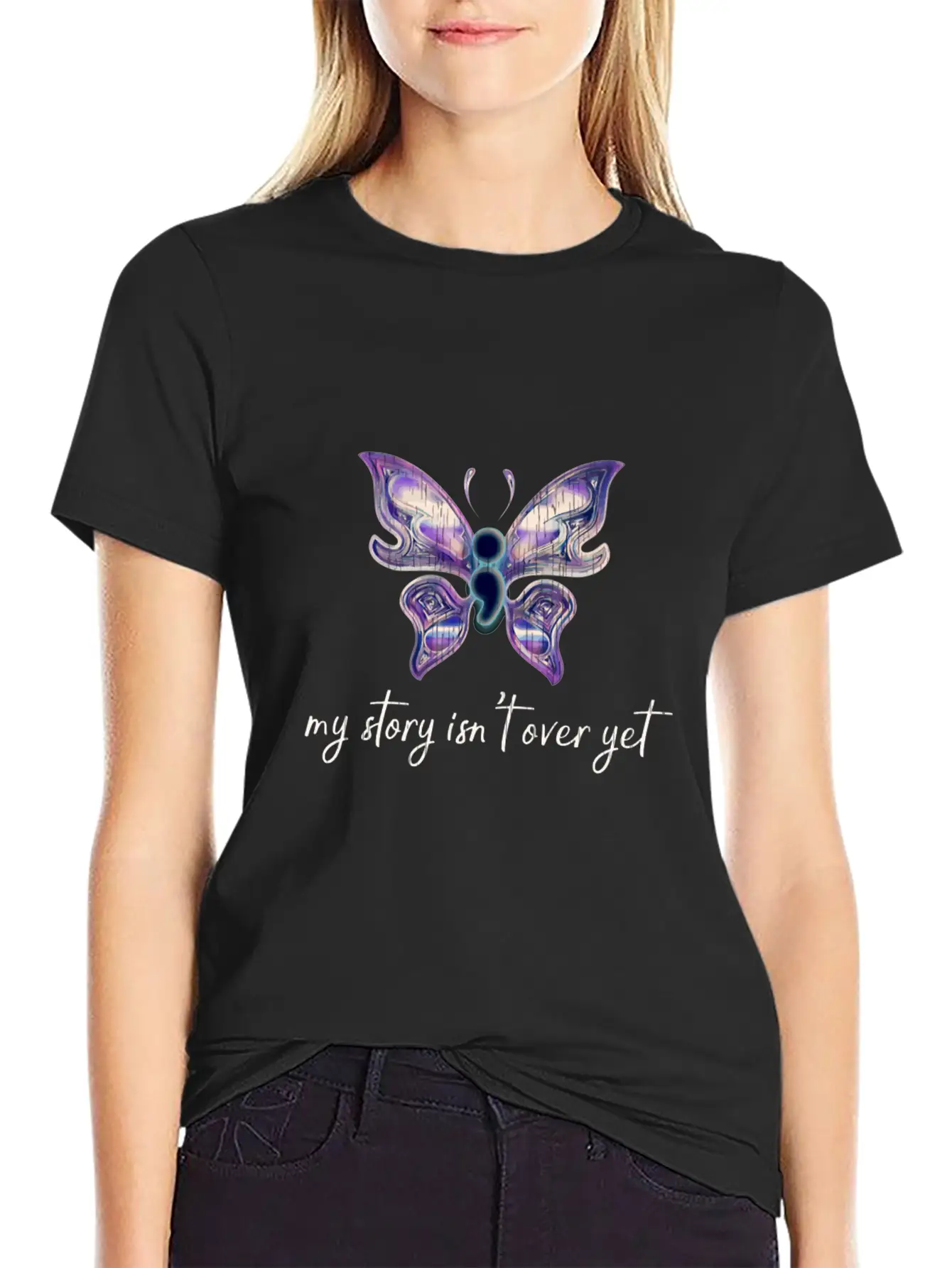 Semicolon Project Butterfly Depression Awareness M Basic Graphic T-Shirt – Daily Comfort In Soft Cotton