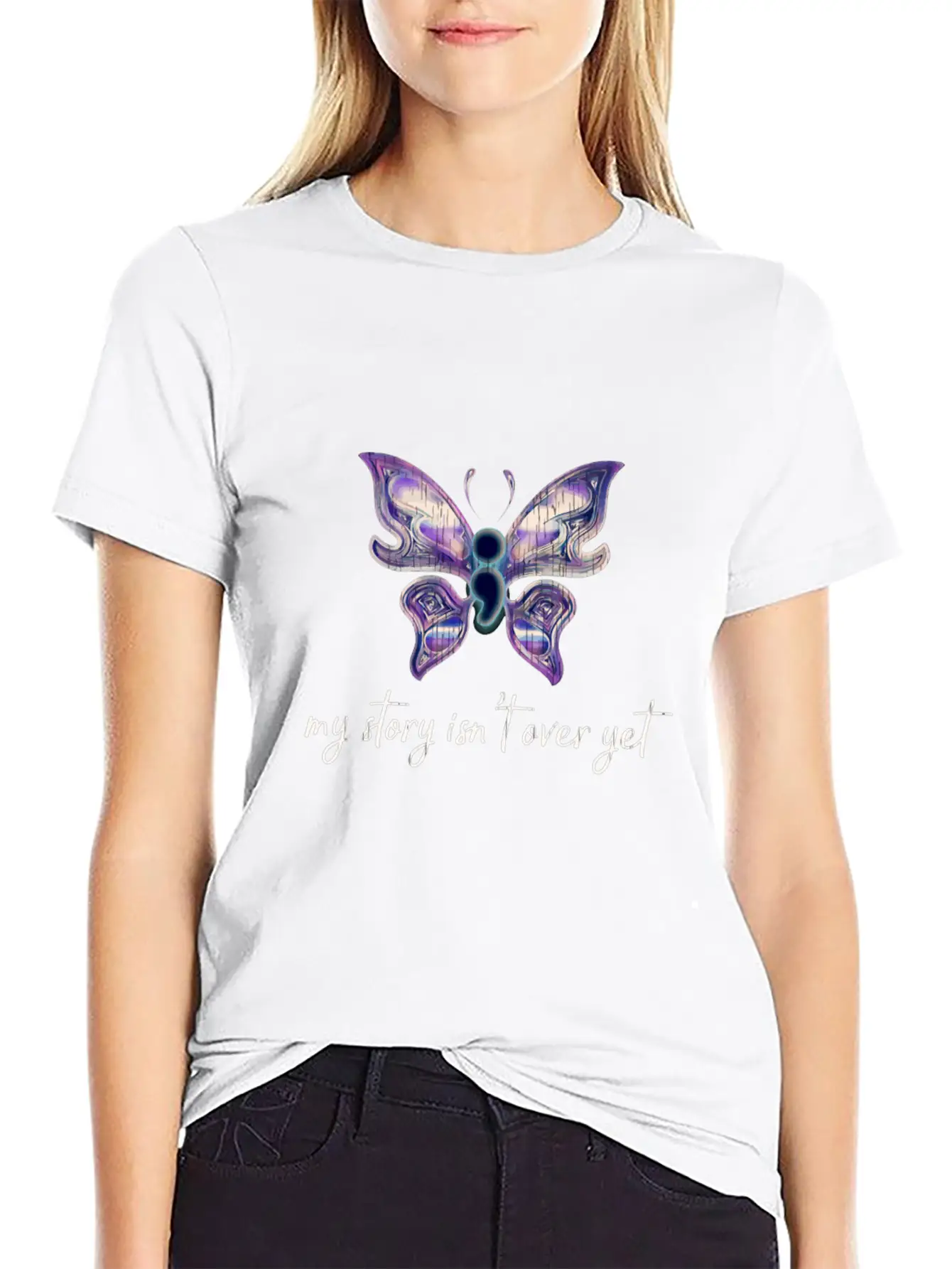 Semicolon Project Butterfly Depression Awareness M Basic Graphic T-Shirt – Daily Comfort In Soft Cotton